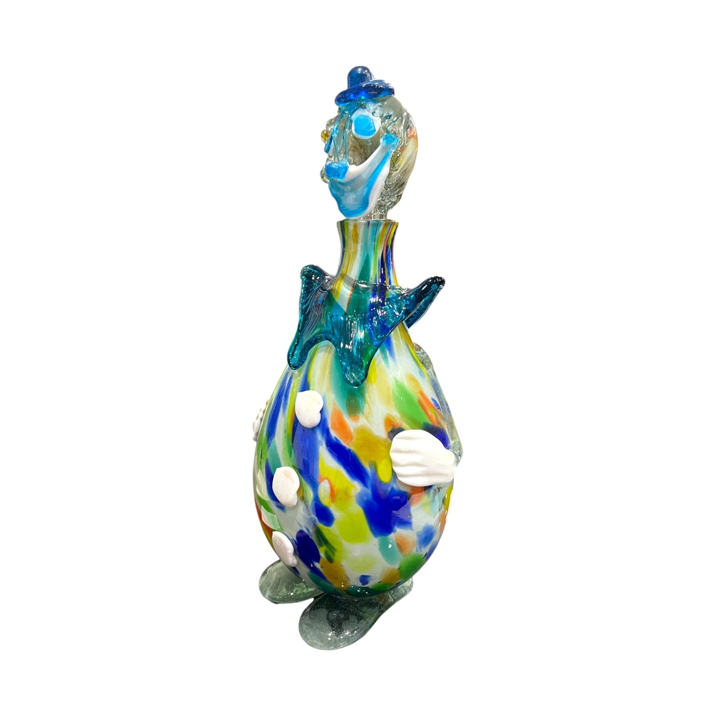 Murano Art Glass - Clown Decanter Torquoise Bow Tie - 16"