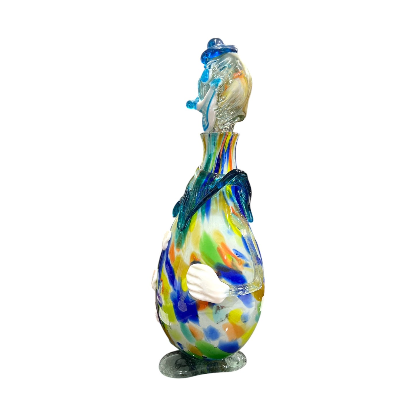 Murano Art Glass - Clown Decanter Torquoise Bow Tie - 16"