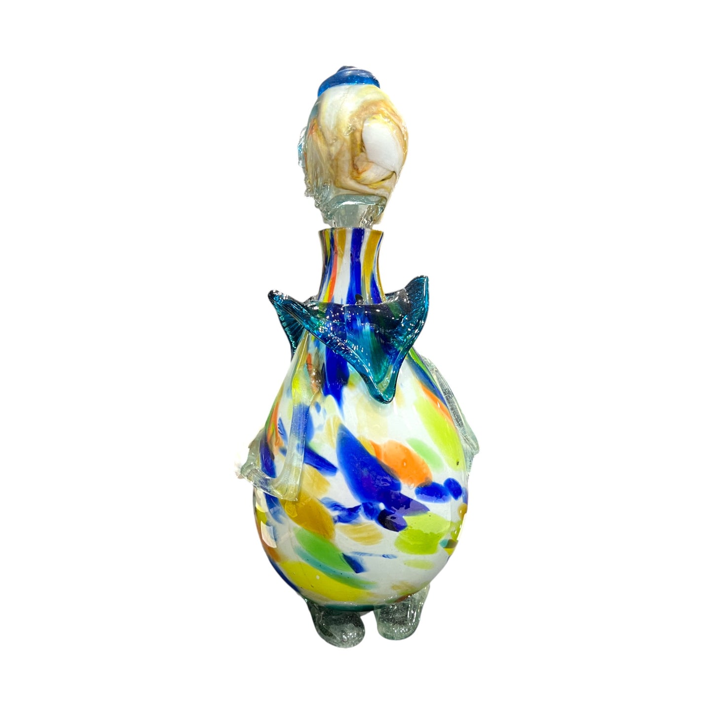 Murano Art Glass - Clown Decanter Torquoise Bow Tie - 16"