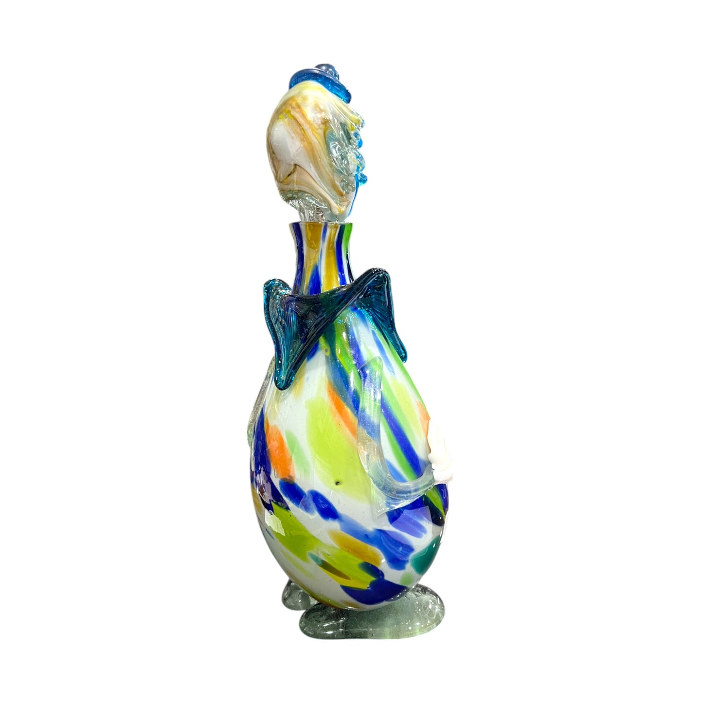 Murano Art Glass - Clown Decanter Torquoise Bow Tie - 16"