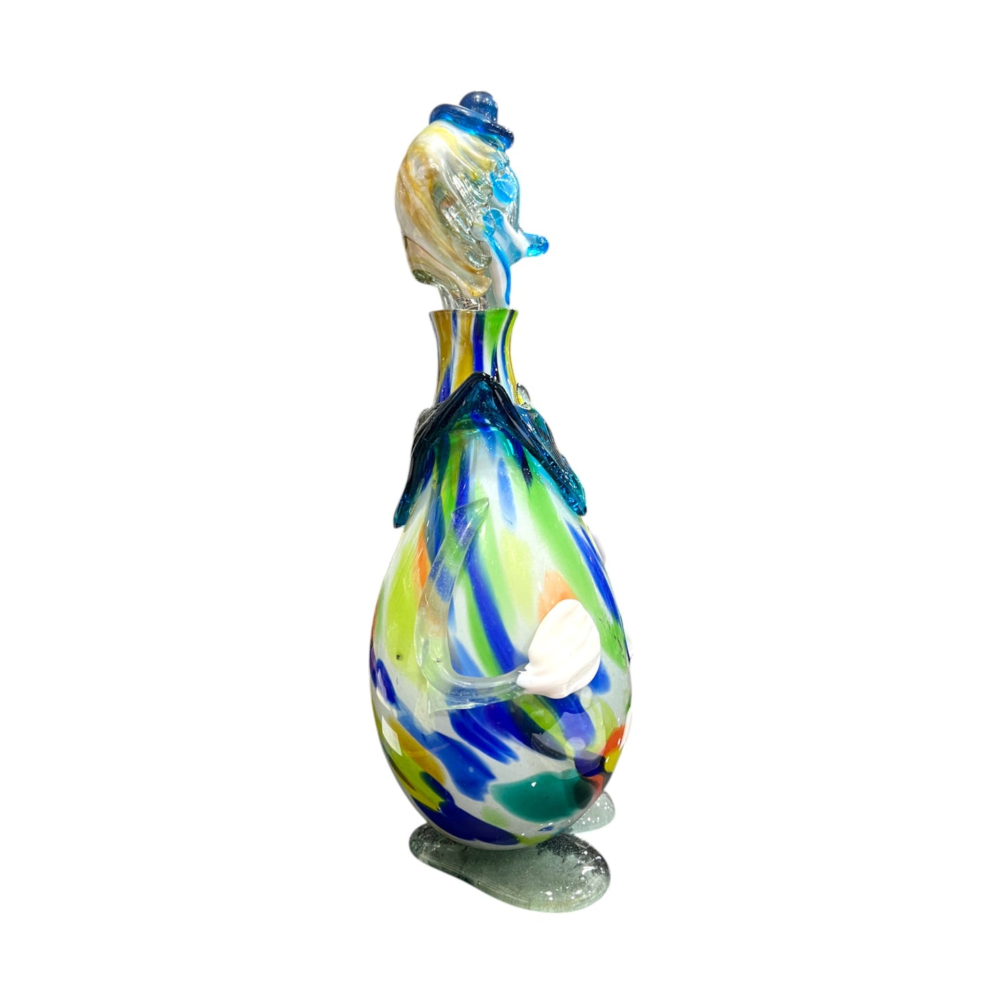 Murano Art Glass - Clown Decanter Torquoise Bow Tie - 16"