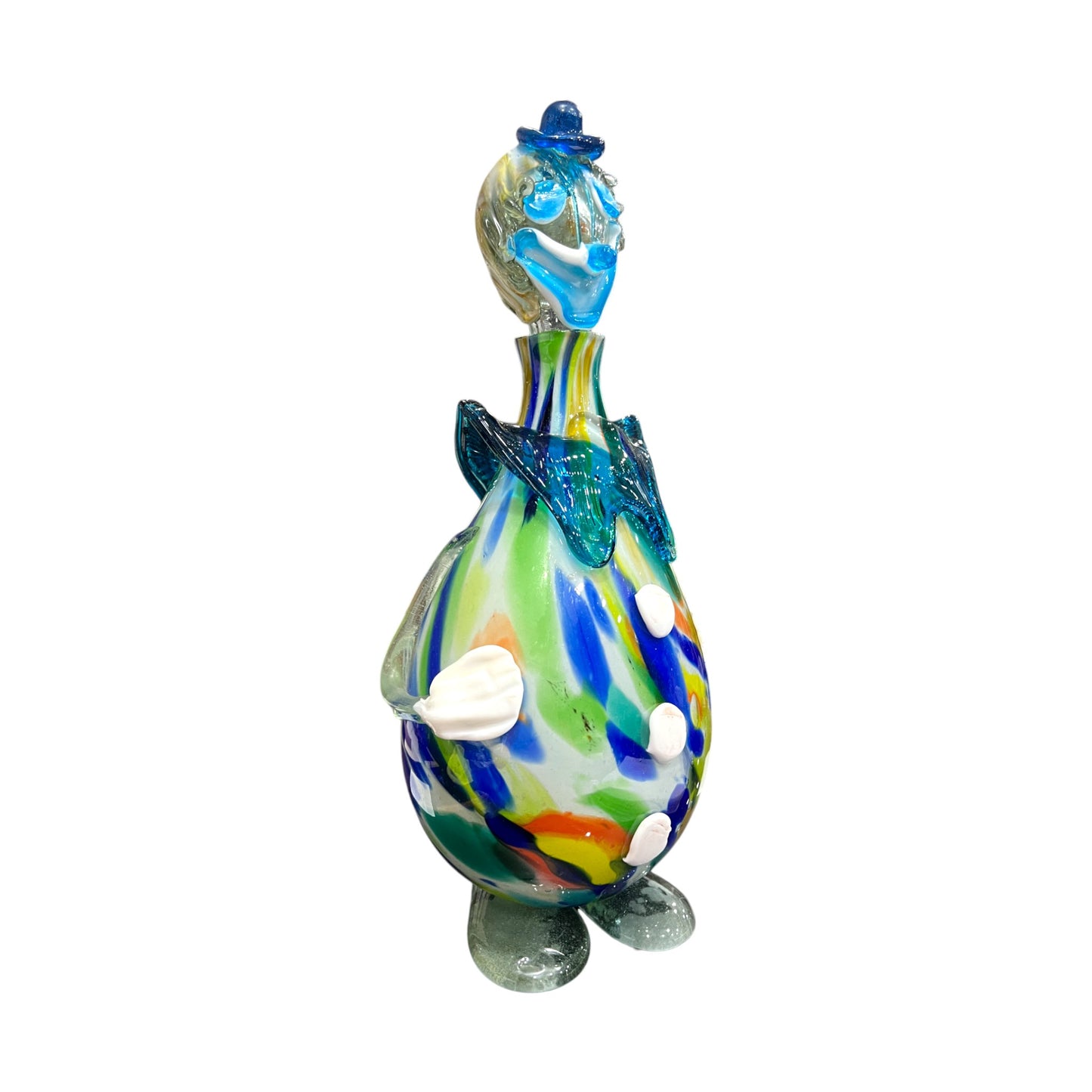 Murano Art Glass - Clown Decanter Torquoise Bow Tie - 16"