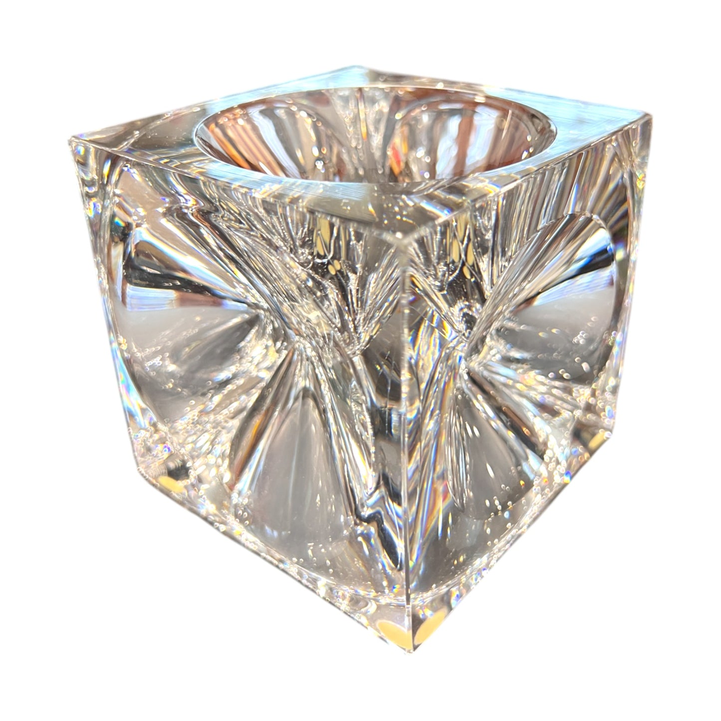 Daum France - Cubed Crystal Ashtray - Signed - Vintage - 4"