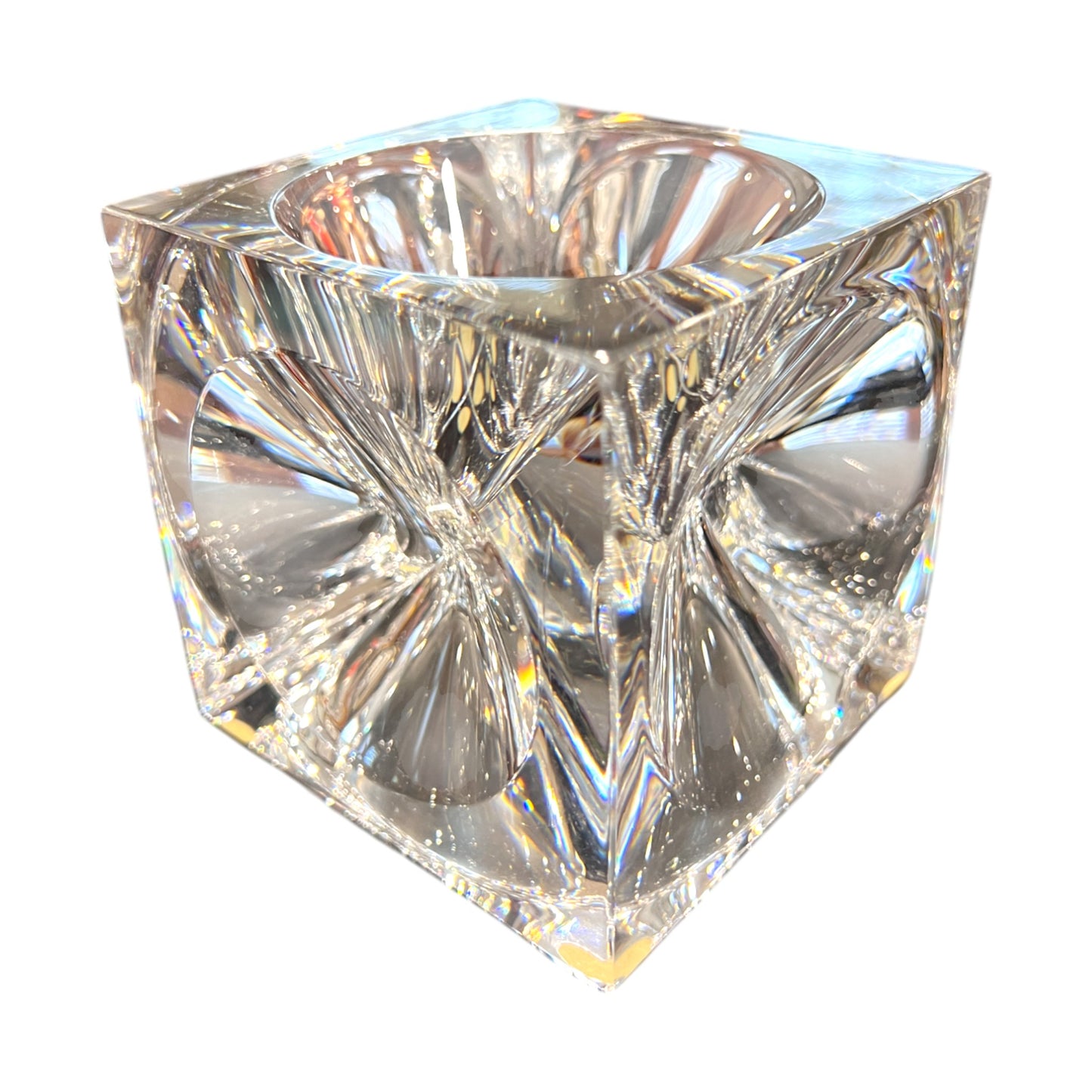 Daum France - Cubed Crystal Ashtray - Signed - Vintage - 4"
