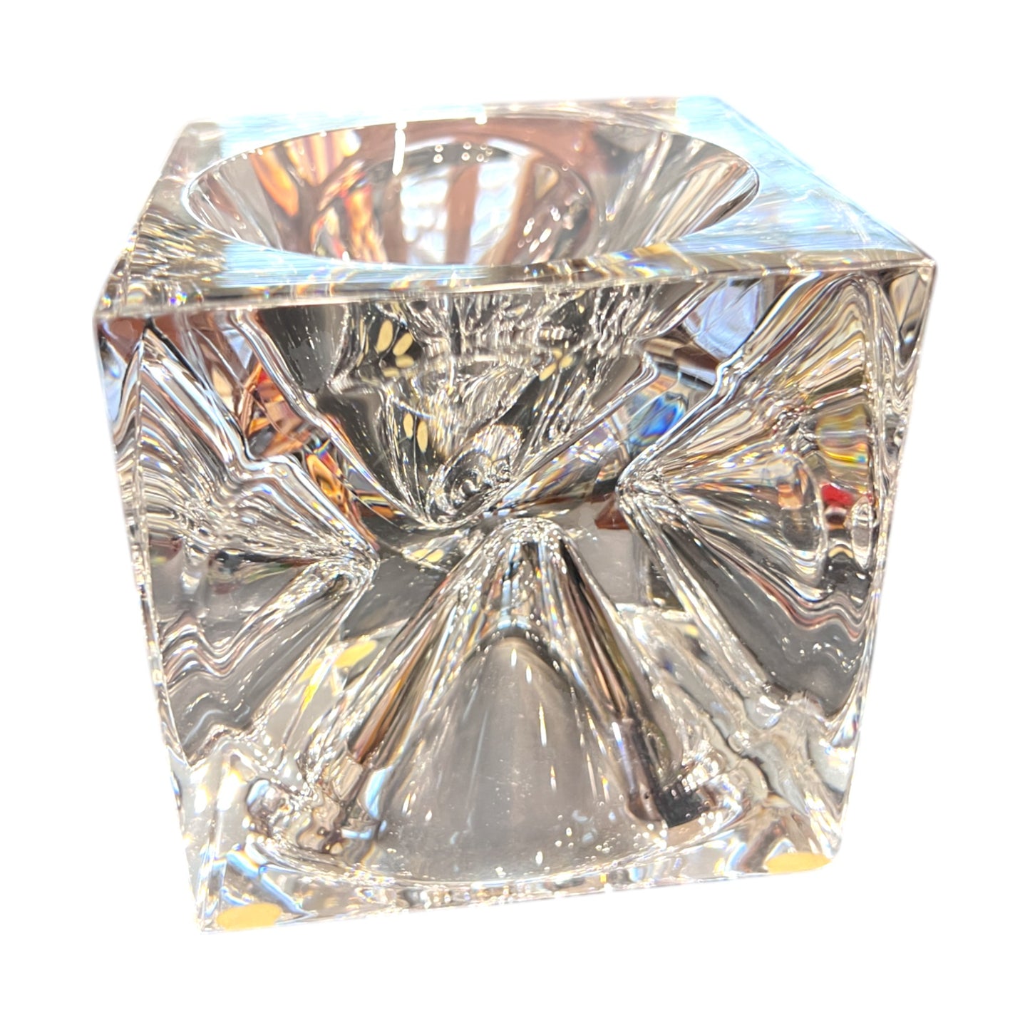 Daum France - Cubed Crystal Ashtray - Signed - Vintage - 4"