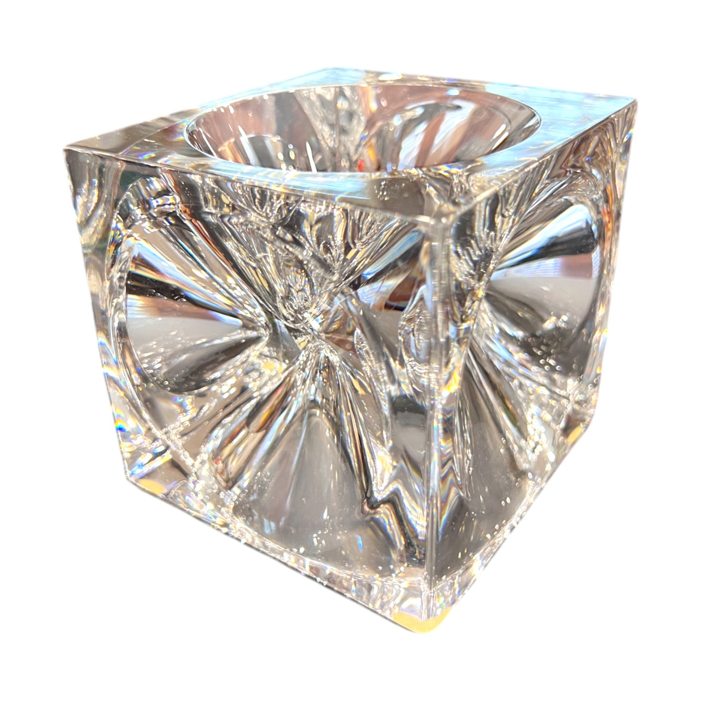 Daum France - Cubed Crystal Ashtray - Signed - Vintage - 4"