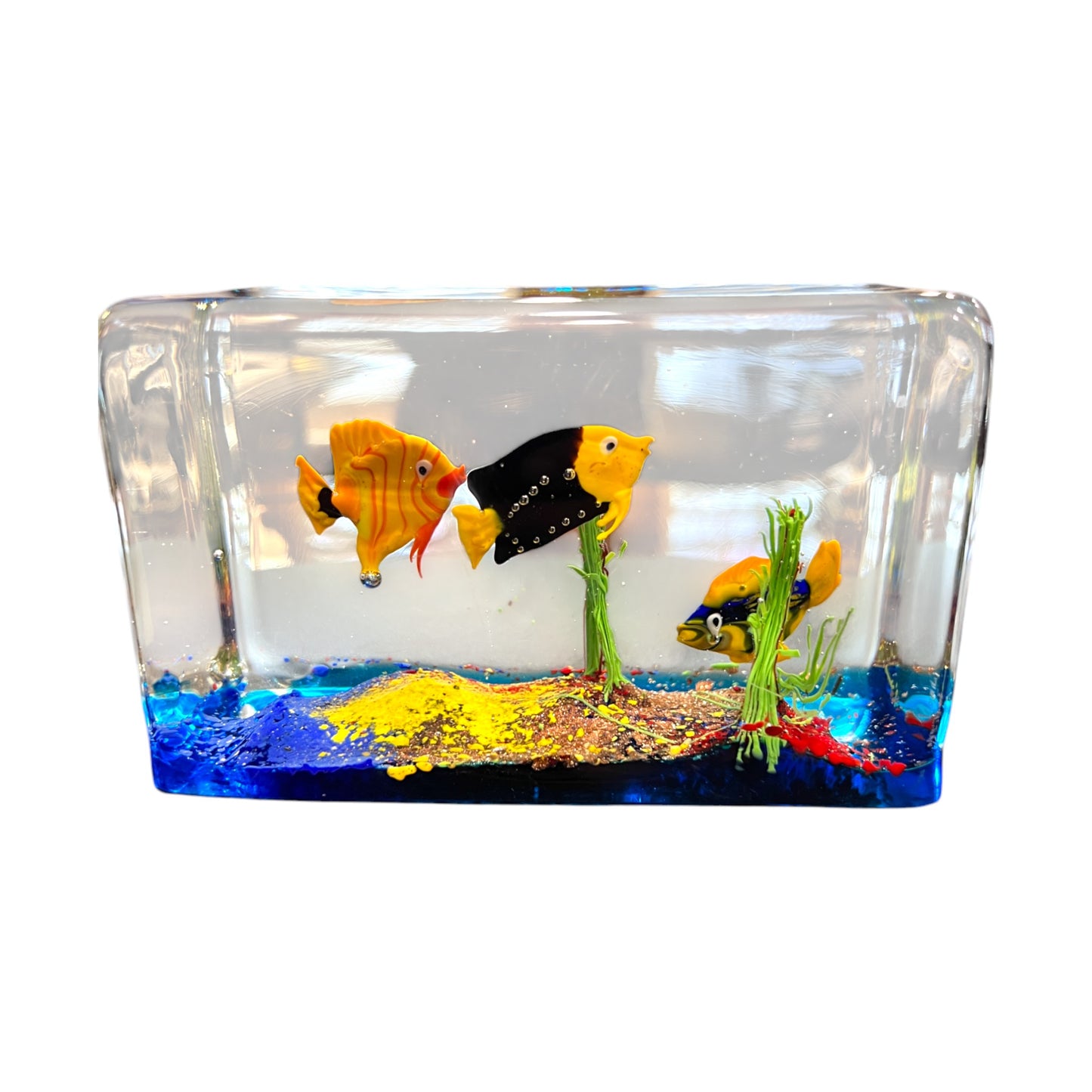 Murano Art Glass - Large Three Fish Aquarium - Vintage - 3.5"