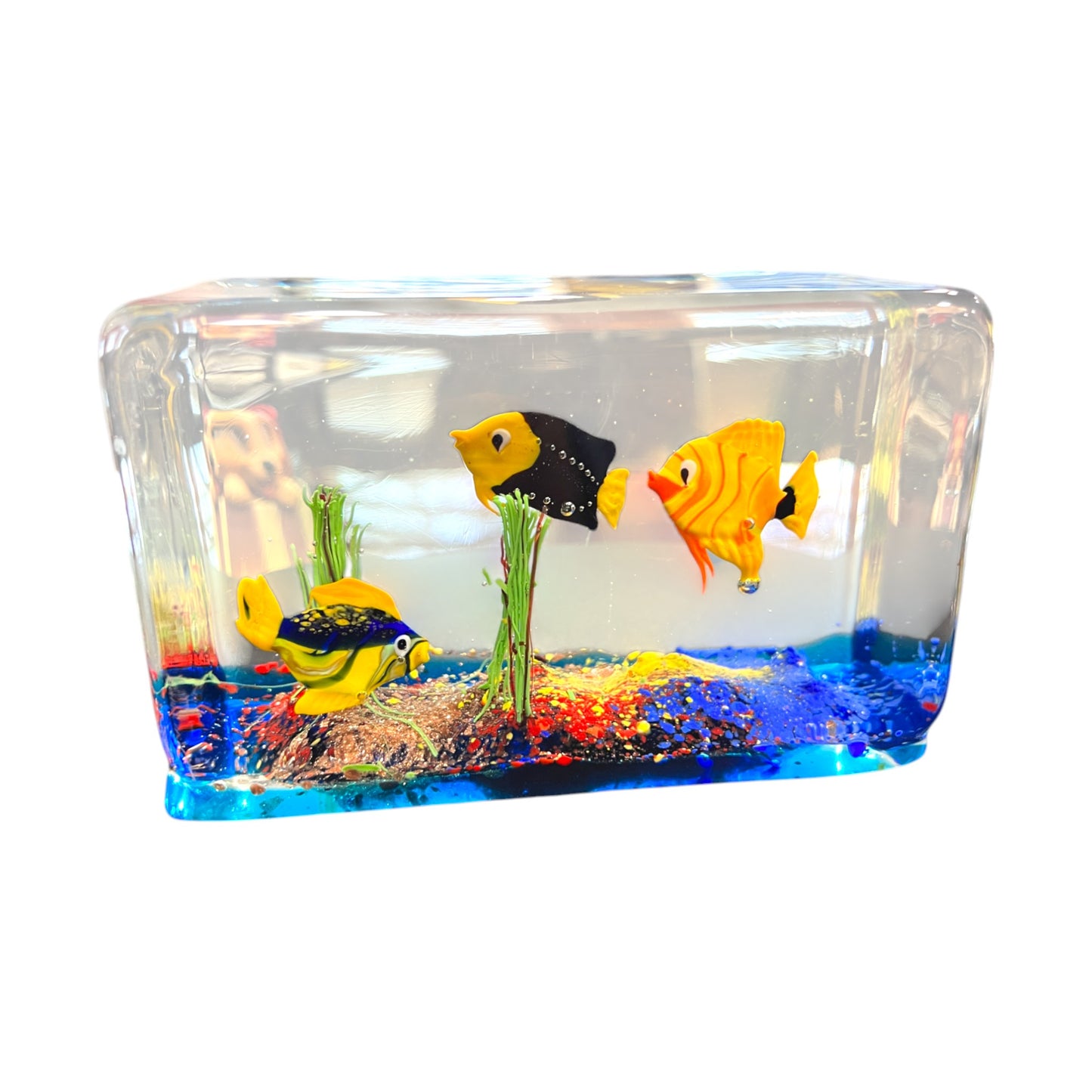 Murano Art Glass - Large Three Fish Aquarium - Vintage - 3.5"