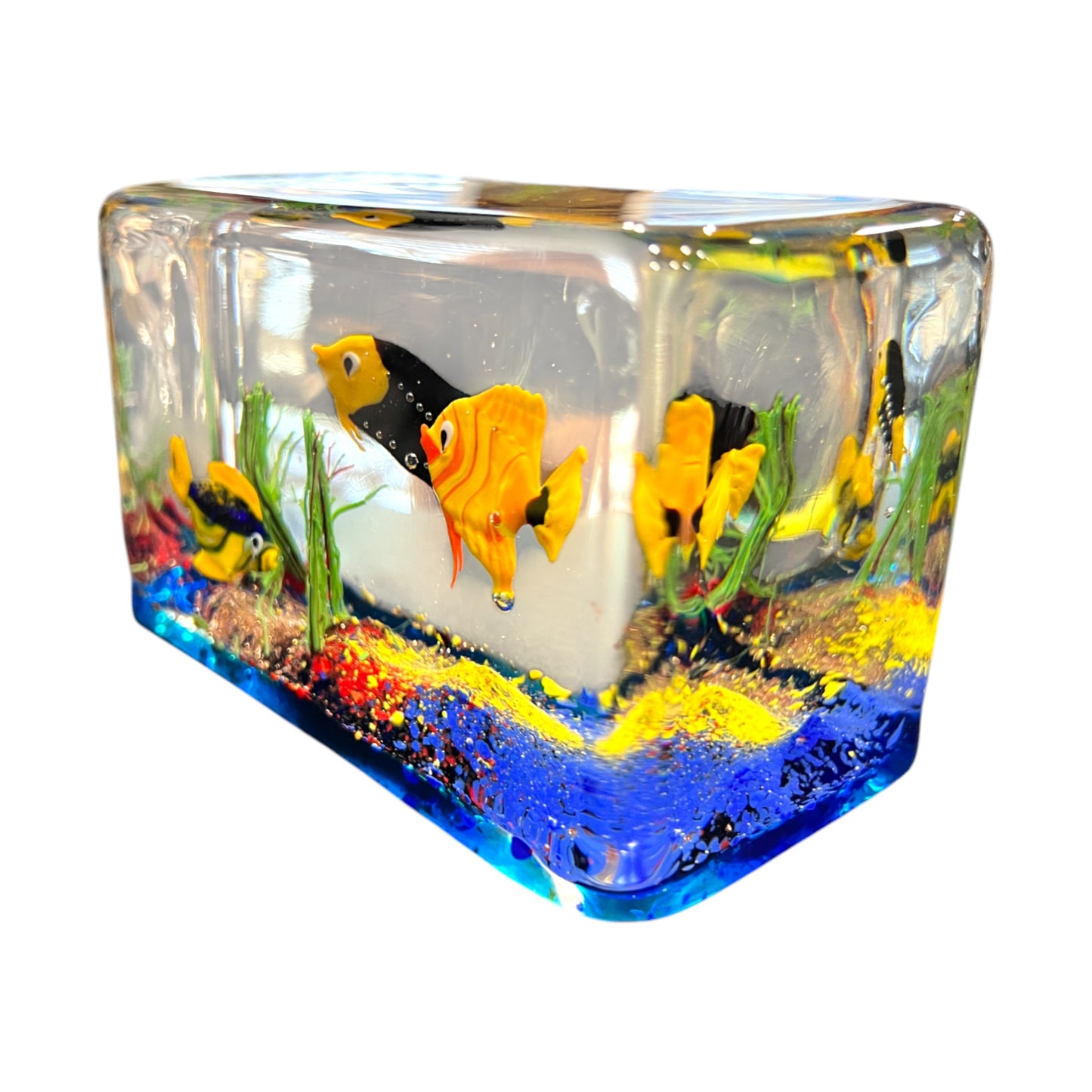 Murano Art Glass - Large Three Fish Aquarium - Vintage - 3.5"