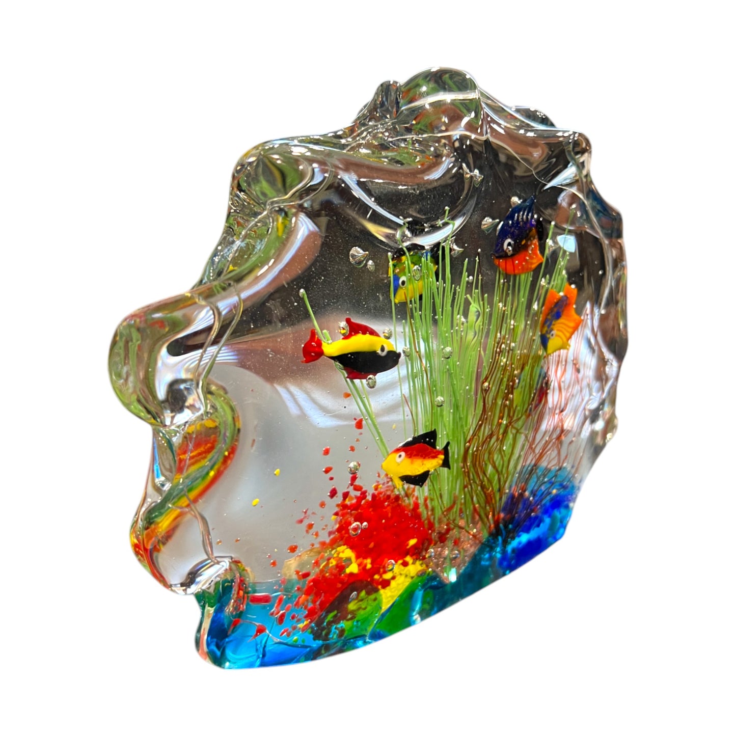 Murano Art Glass - Large Six Fish Aquarium - With Sticker - 6.5"