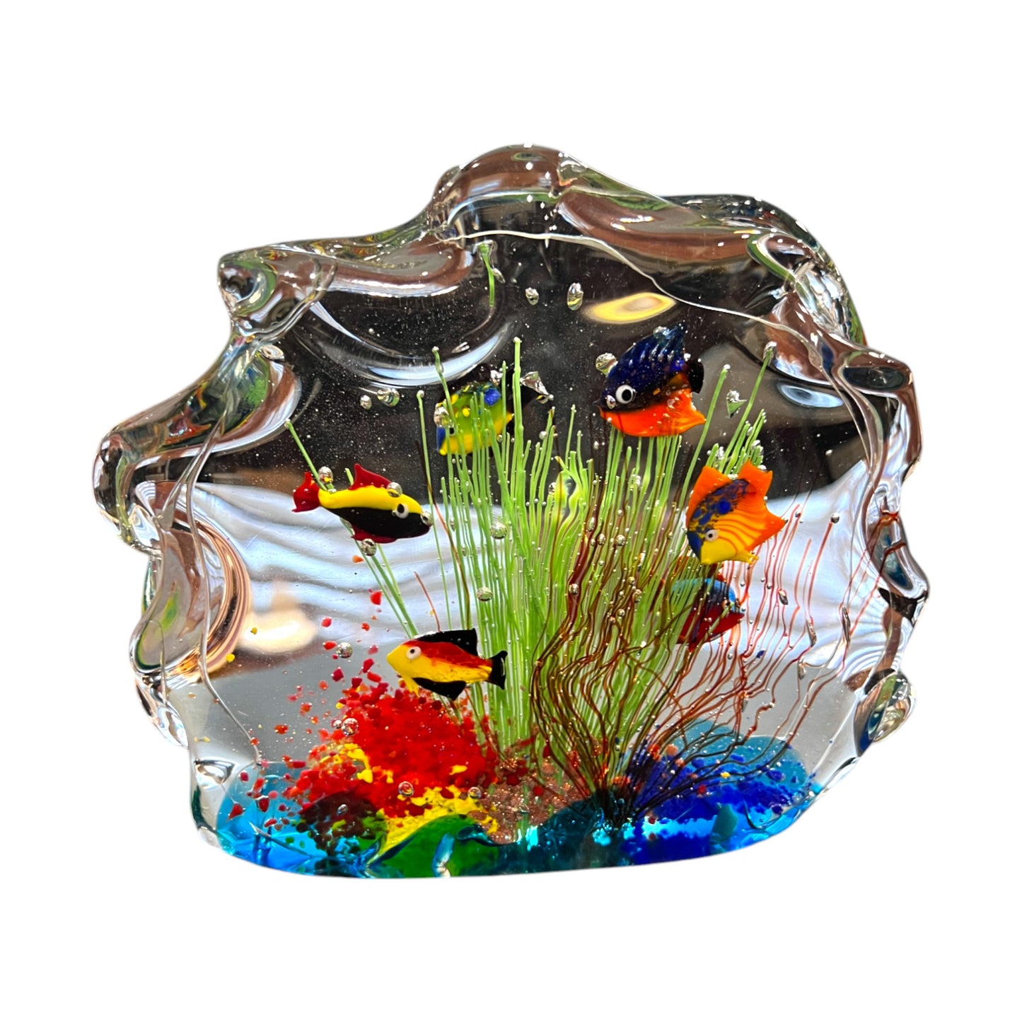 Murano Art Glass - Large Six Fish Aquarium - With Sticker - 6.5"