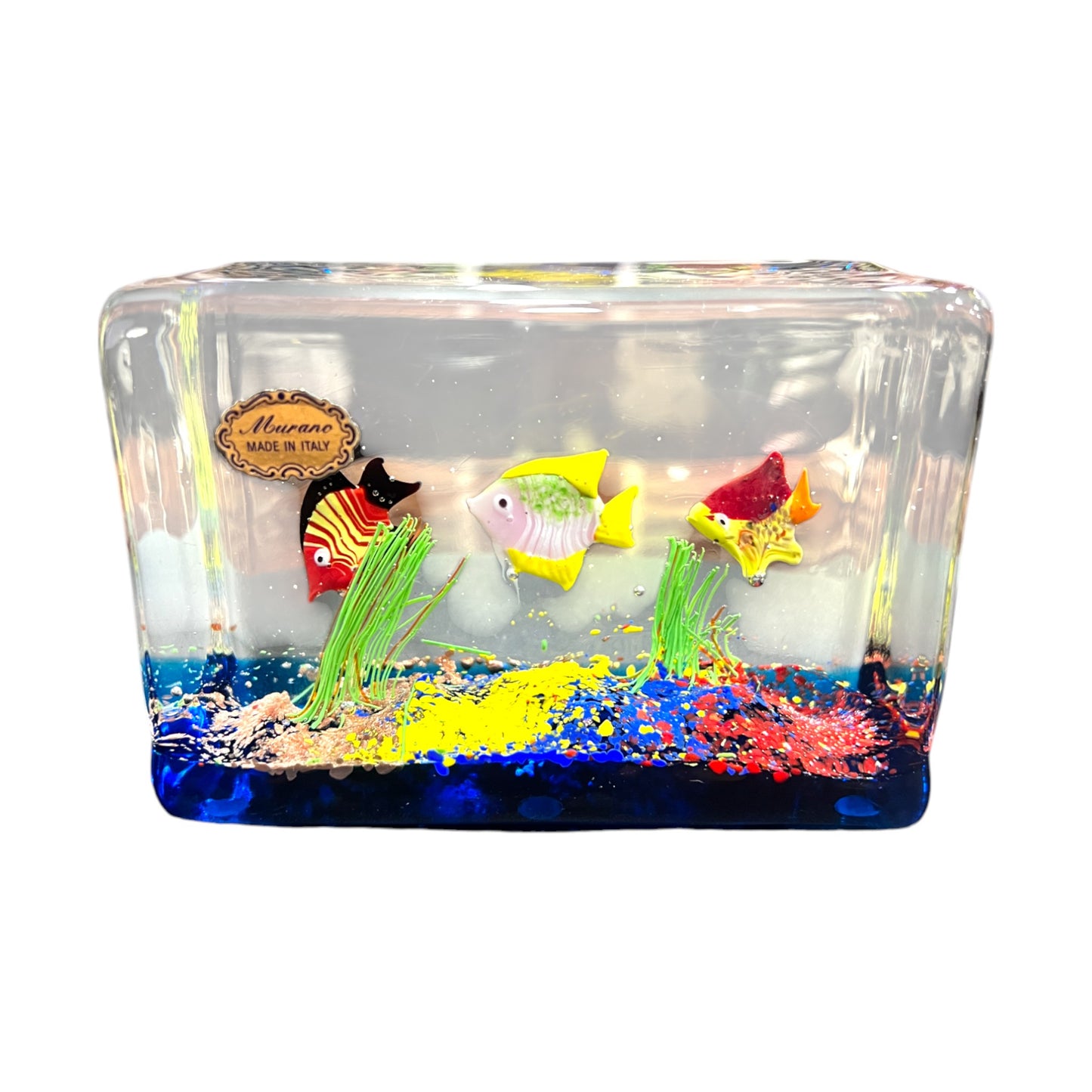 Murano Art Glass - Large Three Fish Aquarium - With Sticker - Vintage - 3.5"