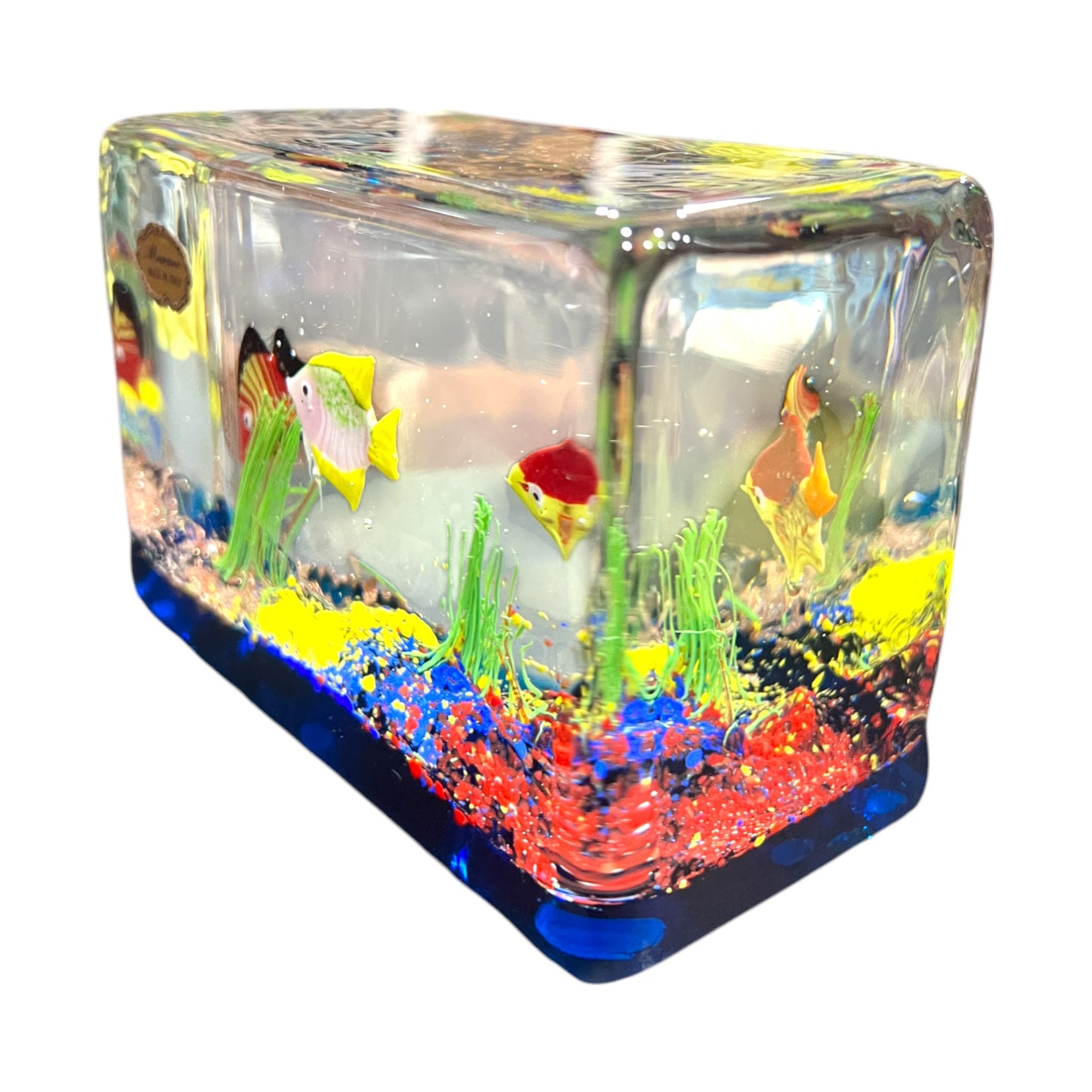 Murano Art Glass - Large Three Fish Aquarium - With Sticker - Vintage - 3.5"
