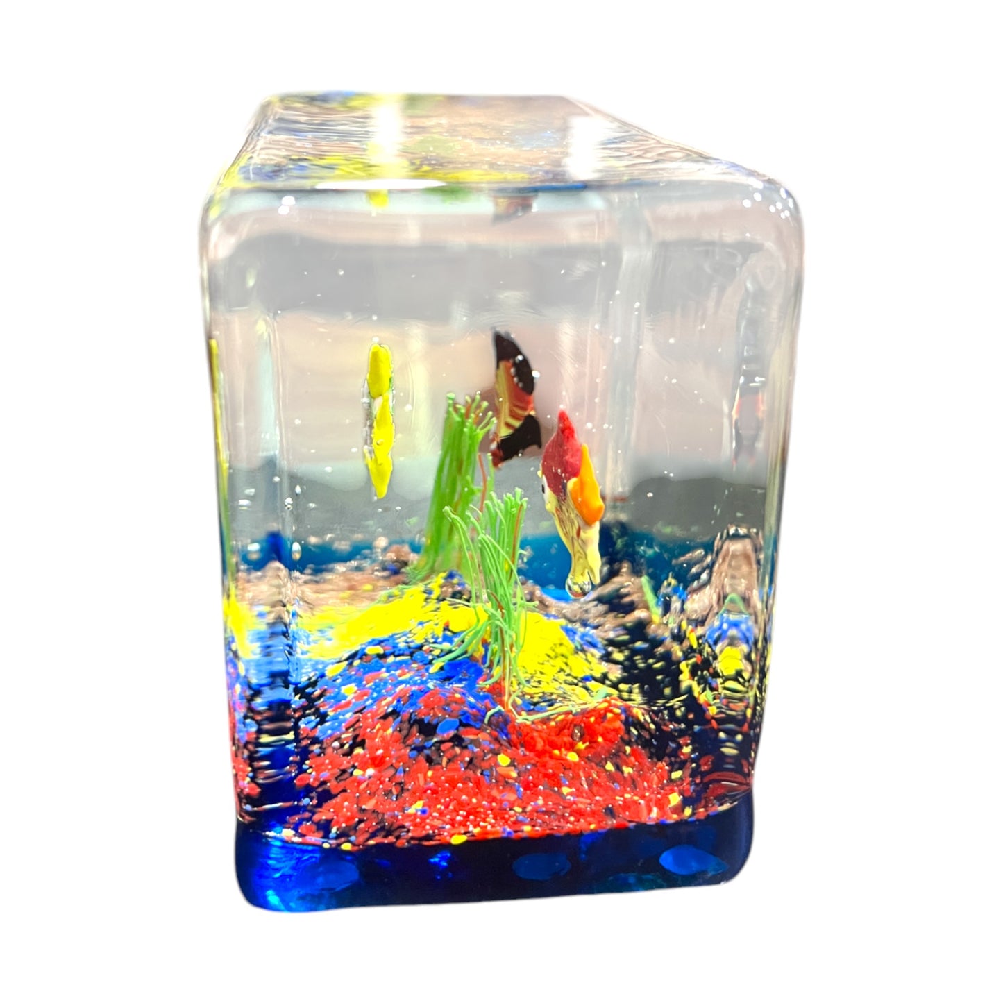 Murano Art Glass - Large Three Fish Aquarium - With Sticker - Vintage - 3.5"