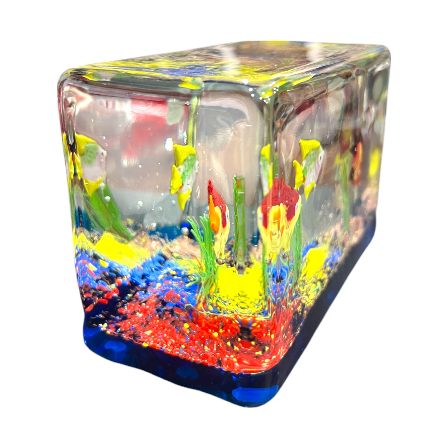 Murano Art Glass - Large Three Fish Aquarium - With Sticker - Vintage - 3.5"