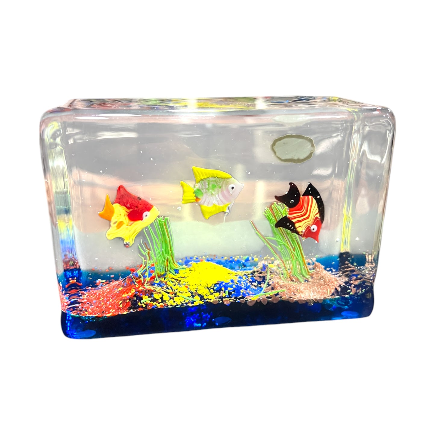 Murano Art Glass - Large Three Fish Aquarium - With Sticker - Vintage - 3.5"