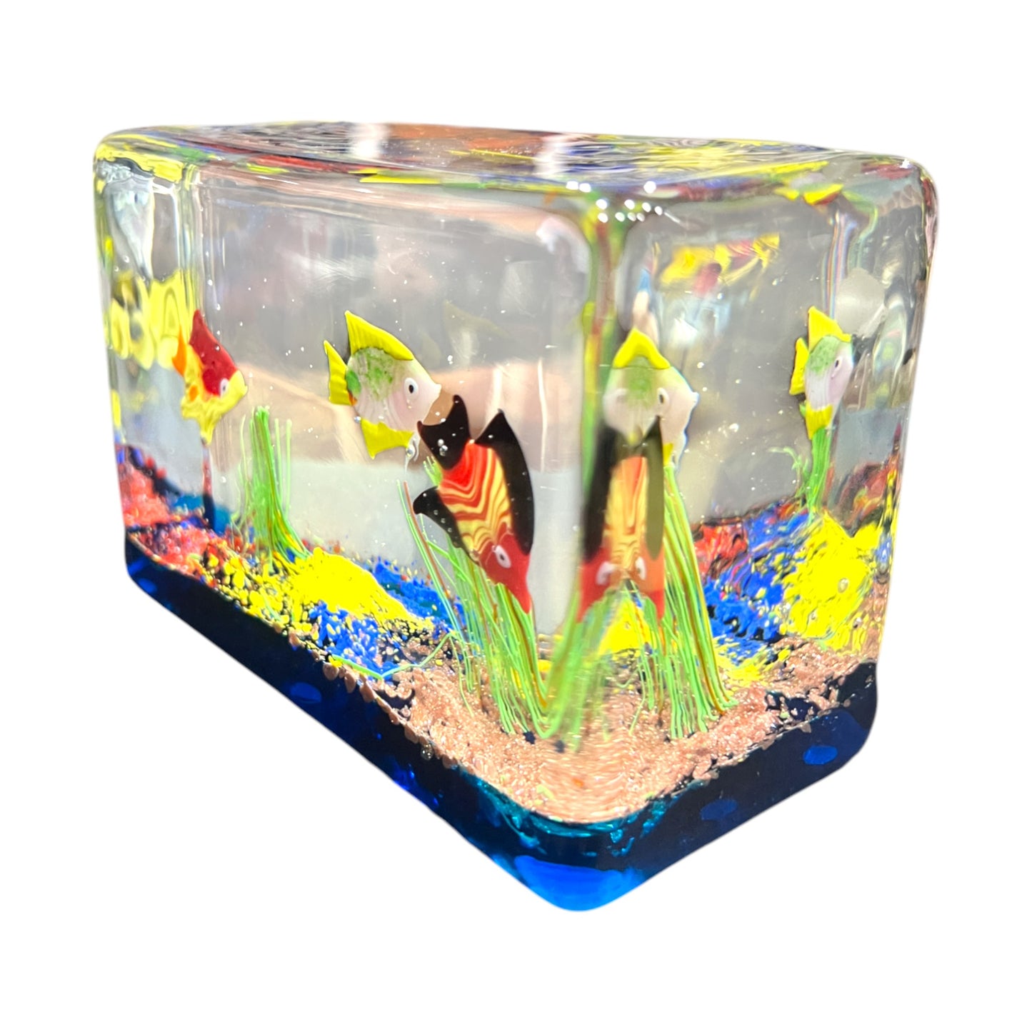 Murano Art Glass - Large Three Fish Aquarium - With Sticker - Vintage - 3.5"