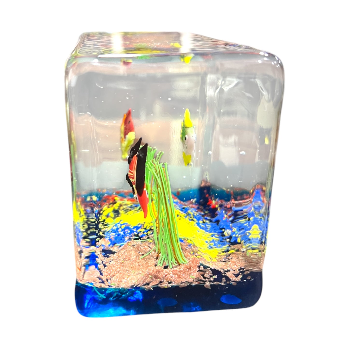 Murano Art Glass - Large Three Fish Aquarium - With Sticker - Vintage - 3.5"