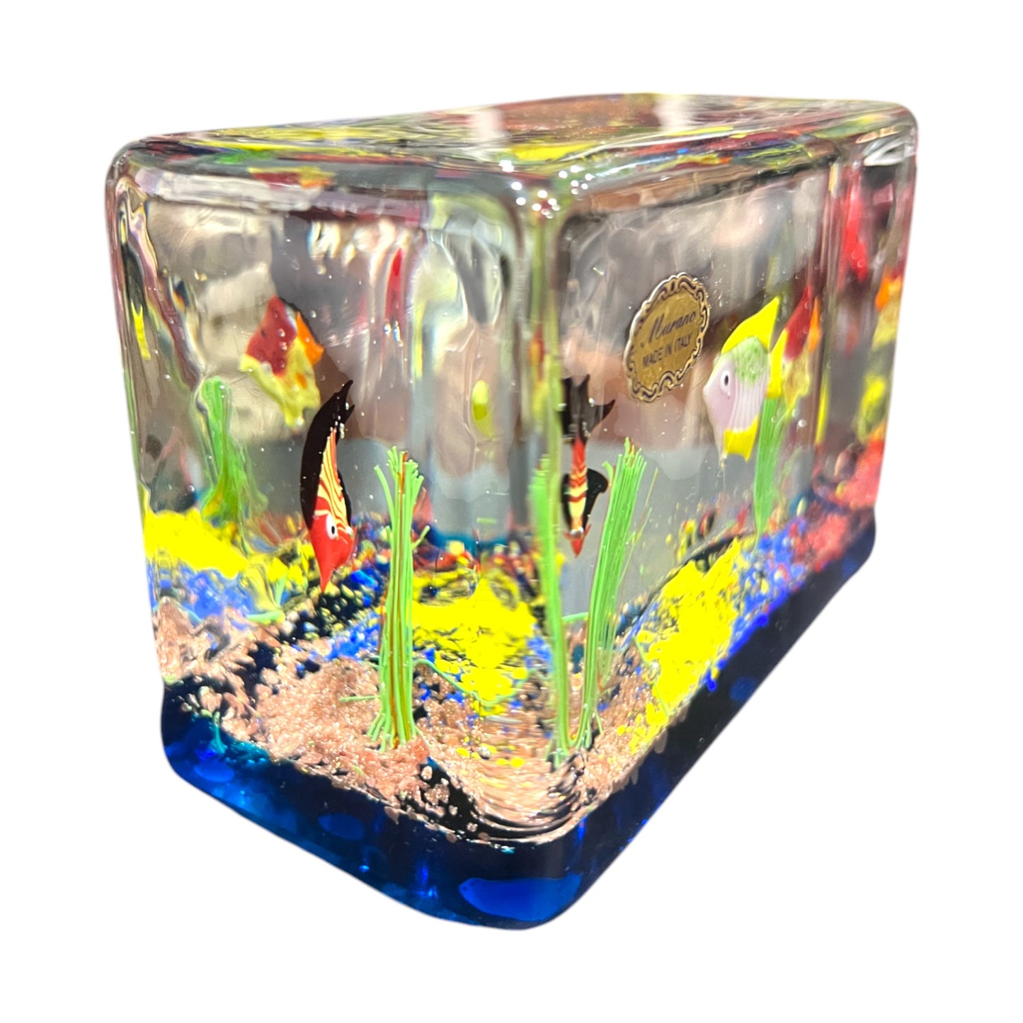 Murano Art Glass - Large Three Fish Aquarium - With Sticker - Vintage - 3.5"