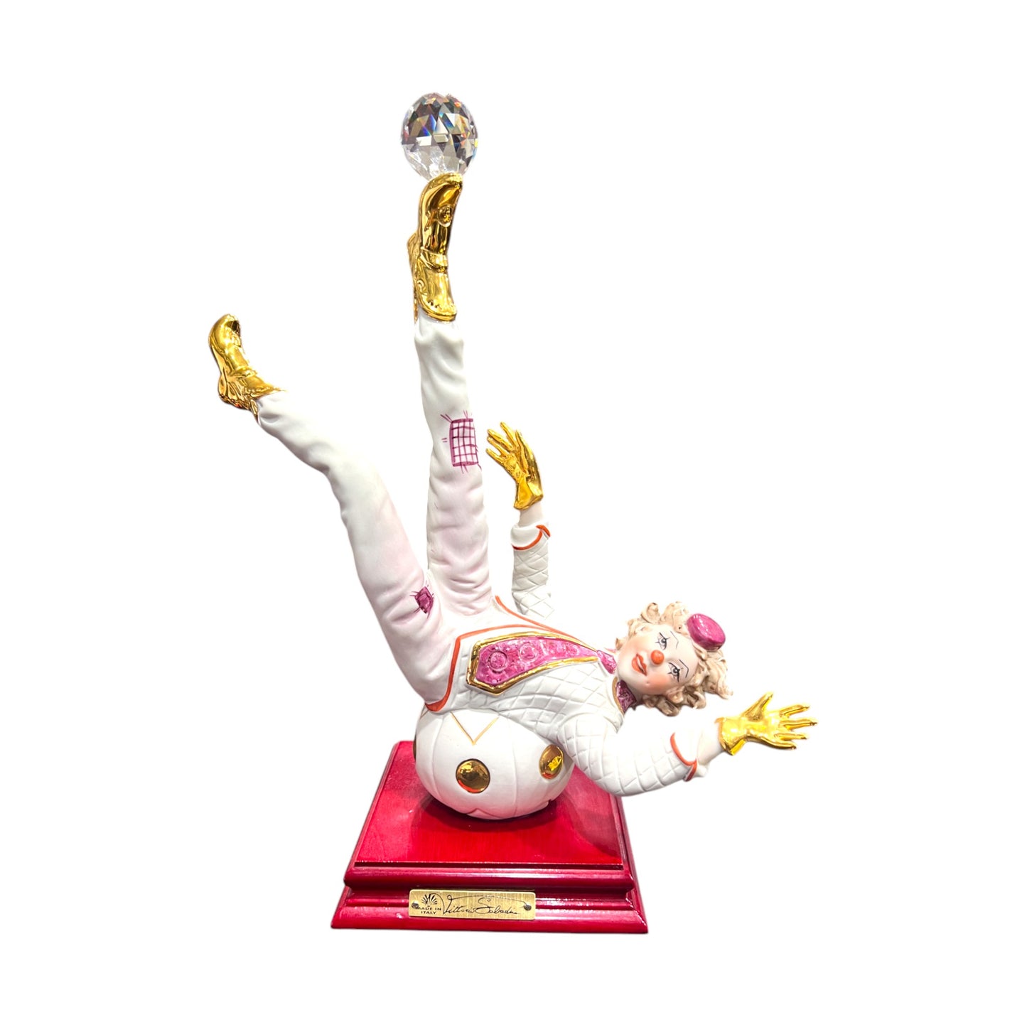 Vattorio Sabadin - Clown On A Ball With Swarovski Crystal Ball - 13"