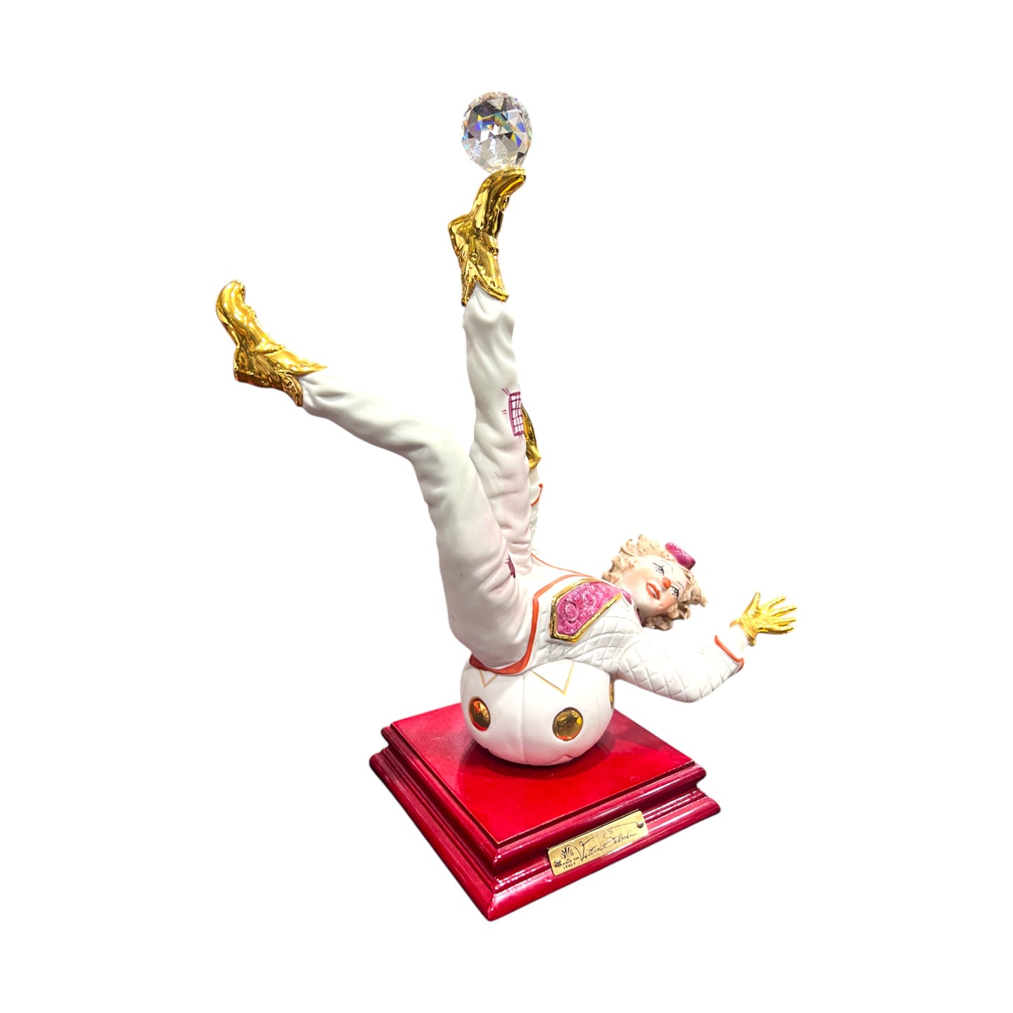 Vattorio Sabadin - Clown On A Ball With Swarovski Crystal Ball - 13"