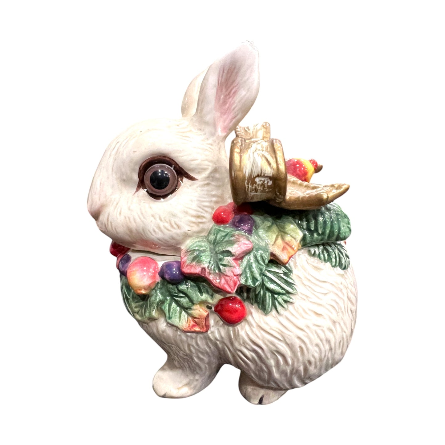 Fitz & Floyd - Christmas - Snow Woods Bunny With Bow Trinket Box - 5"