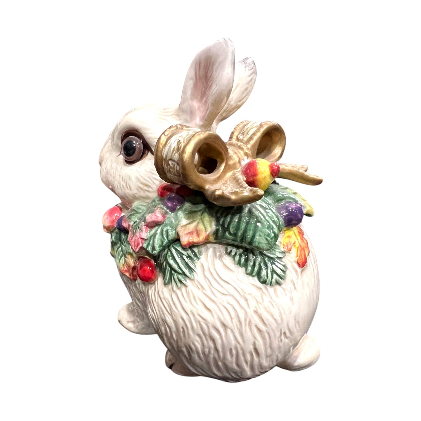 Fitz & Floyd - Christmas - Snow Woods Bunny With Bow Trinket Box - 5"