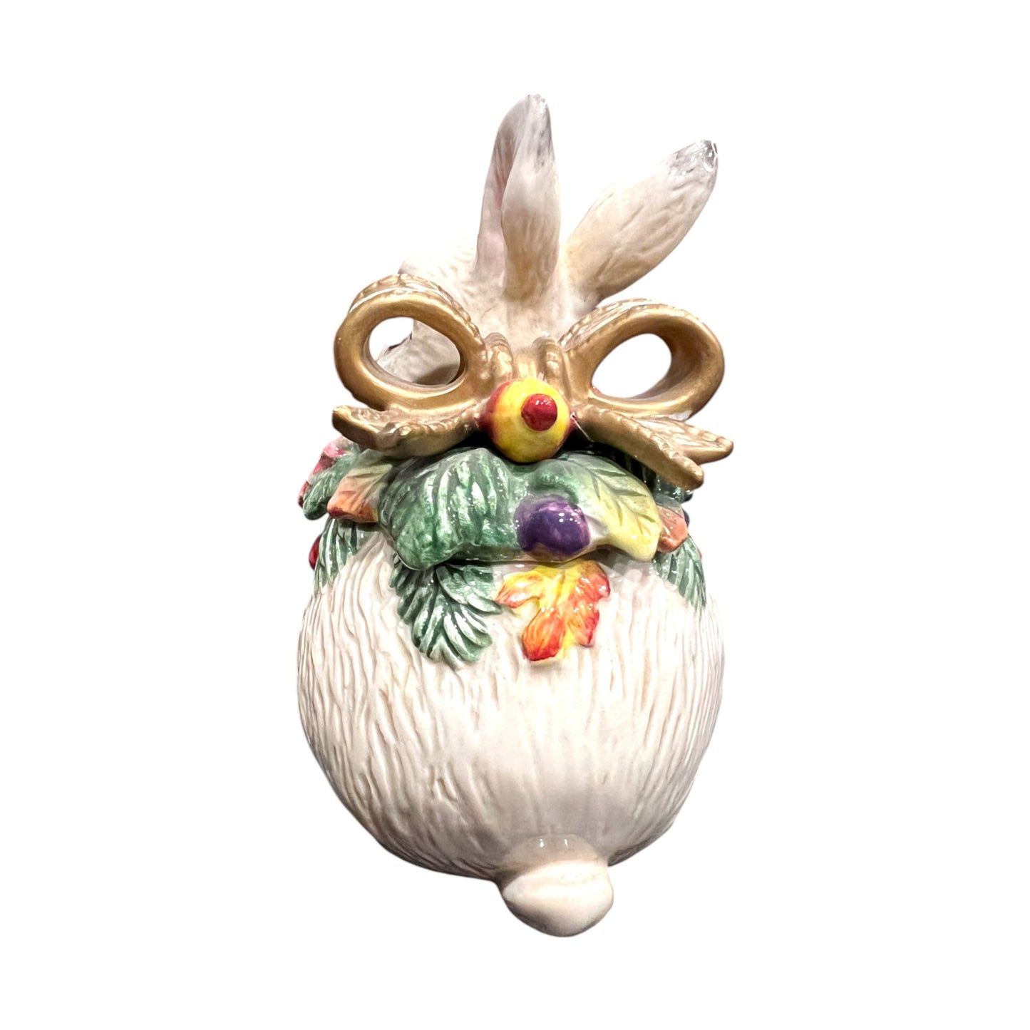 Fitz & Floyd - Christmas - Snow Woods Bunny With Bow Trinket Box - 5"