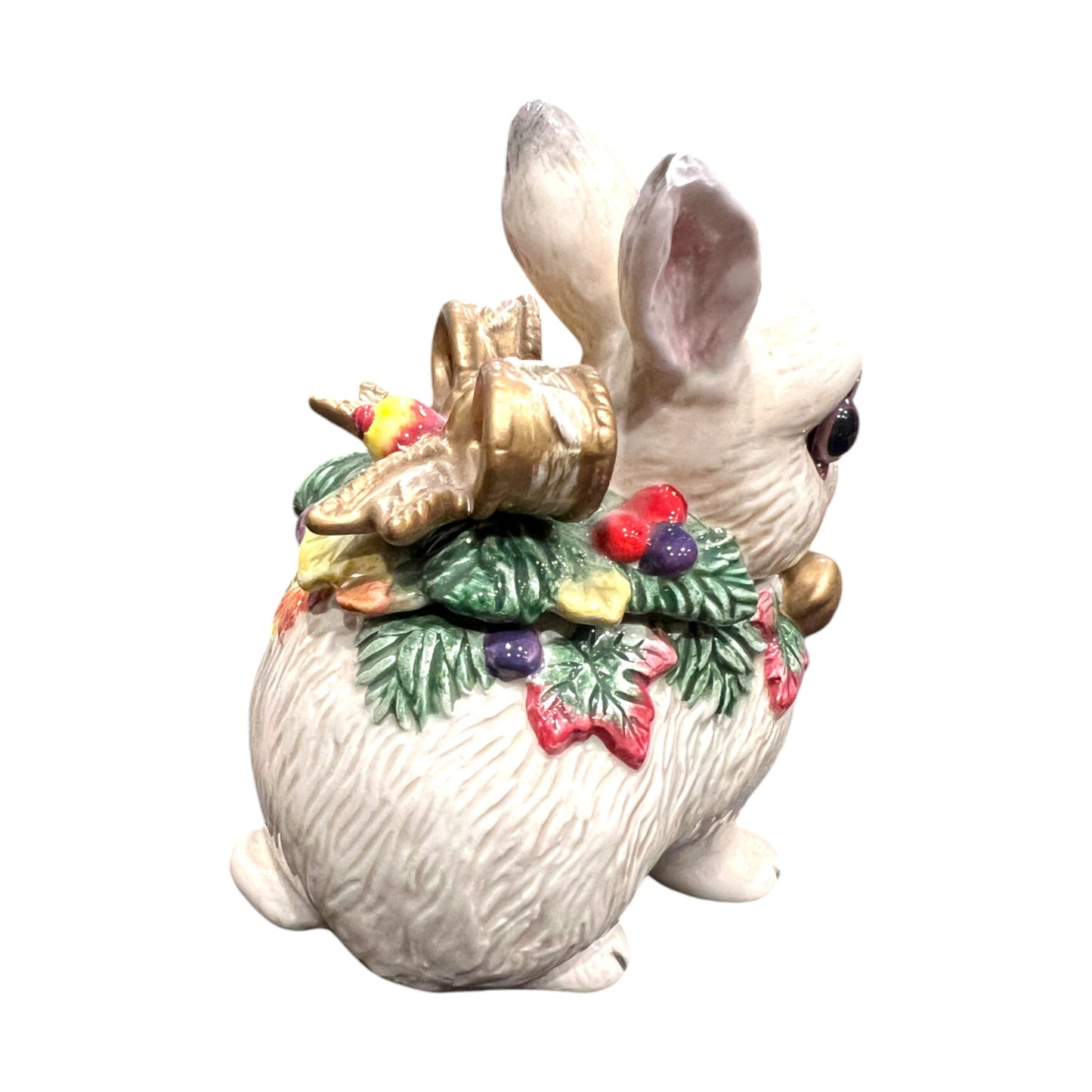 Fitz & Floyd - Christmas - Snow Woods Bunny With Bow Trinket Box - 5"