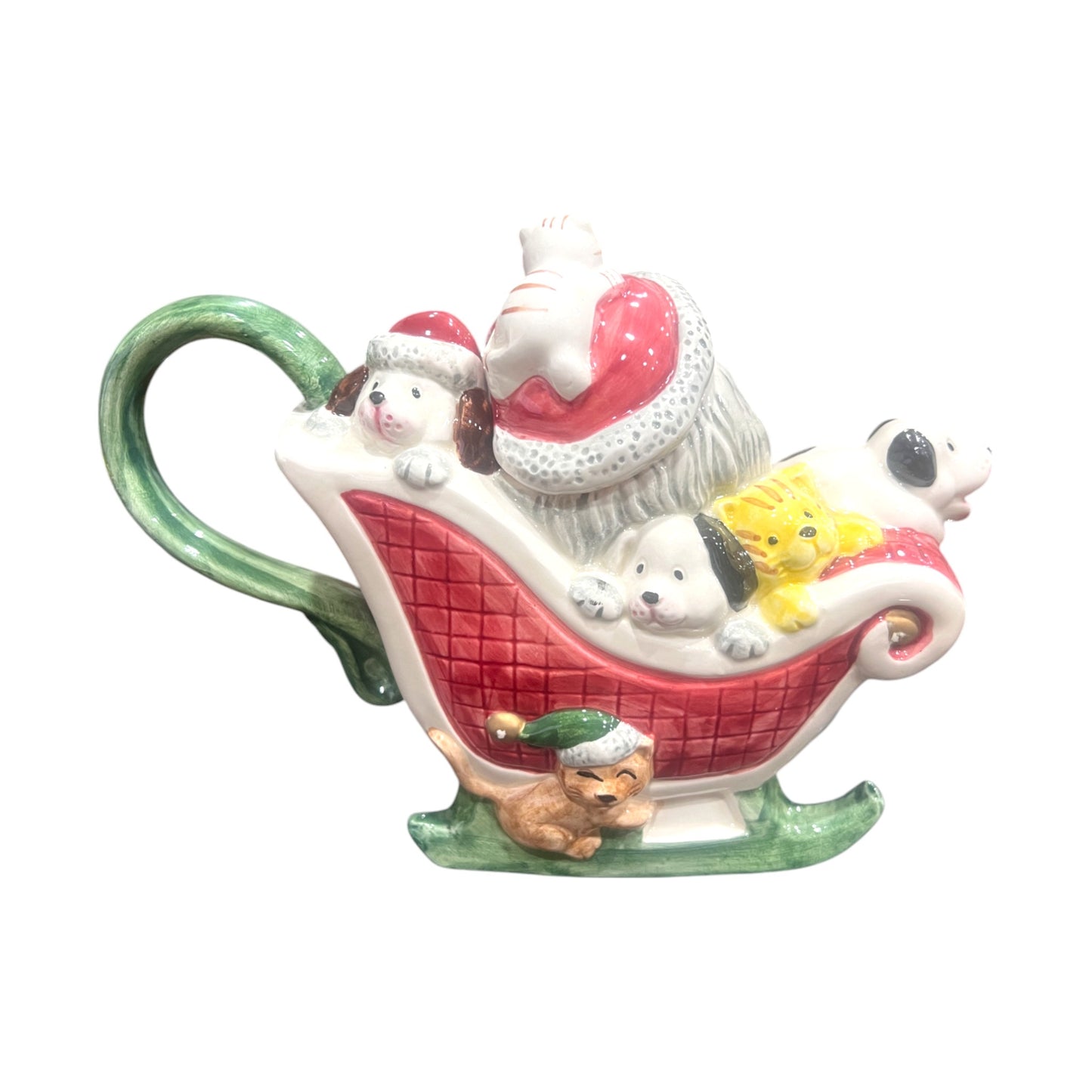Fitz & Floyd - OCI - Christmas - Santa On A Sleigh Teapot - 7"