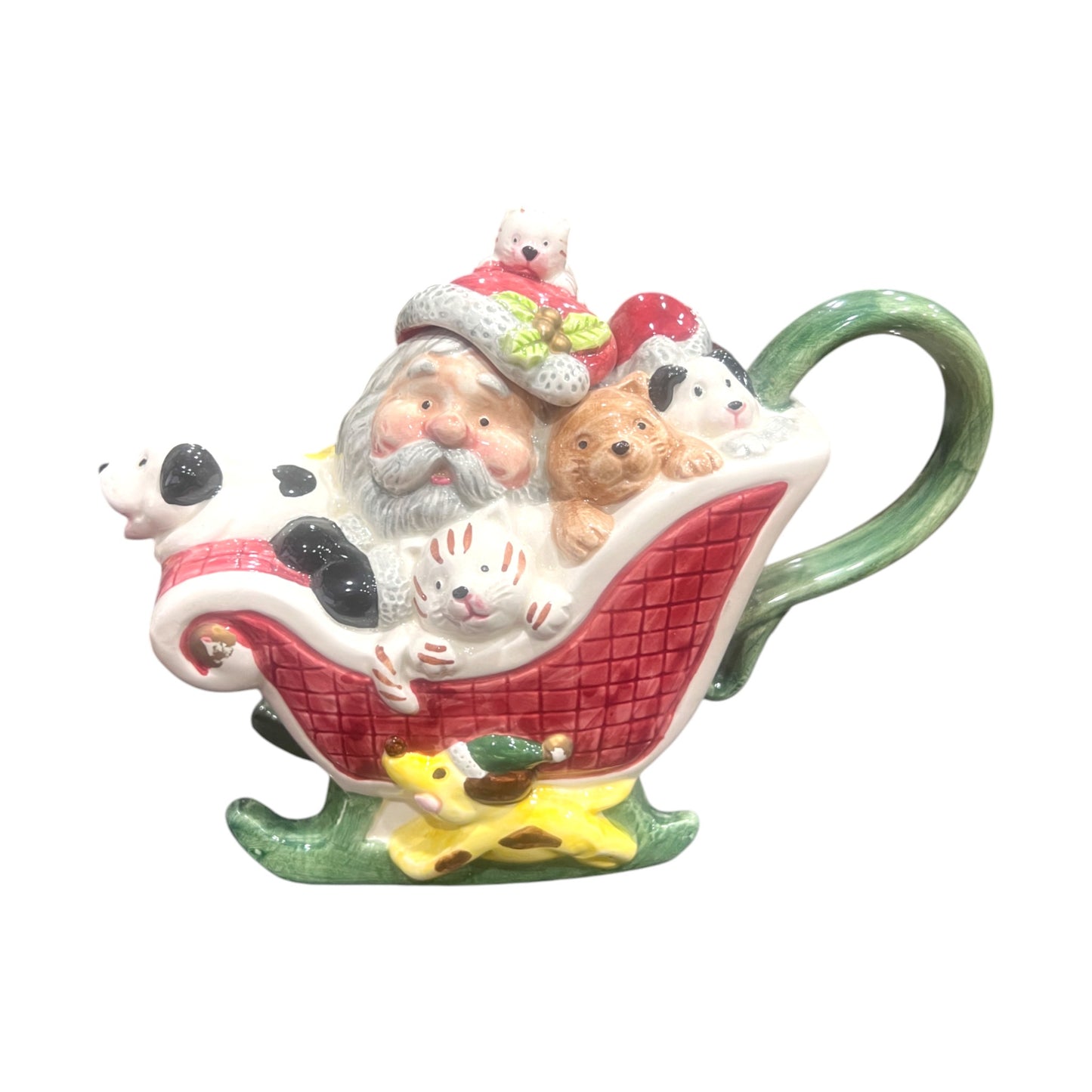 Fitz & Floyd - OCI - Christmas - Santa On A Sleigh Teapot - 7"