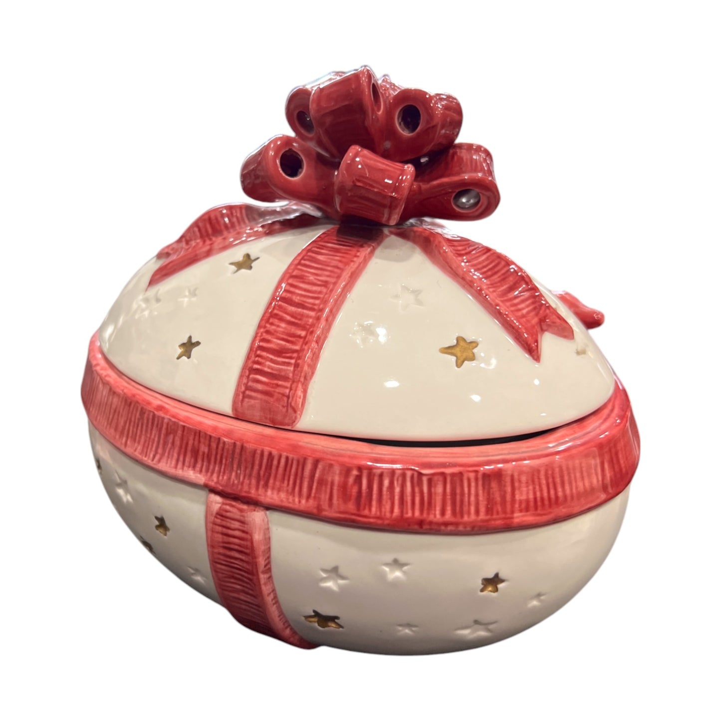Fitz & Floyd - Christmas - Egg With a Bow And A Elf Trinket Box - 1992 - 6"