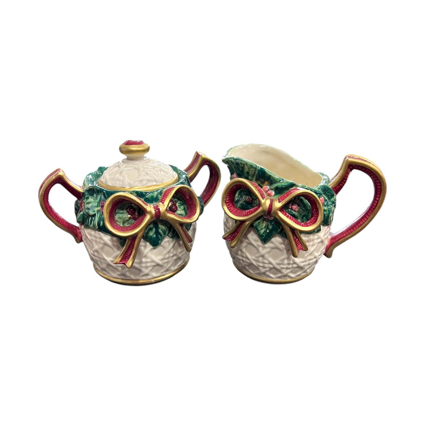 Fitz & Floyd - Christmas - Bow And Holly Cream & Sugar - 4.5"