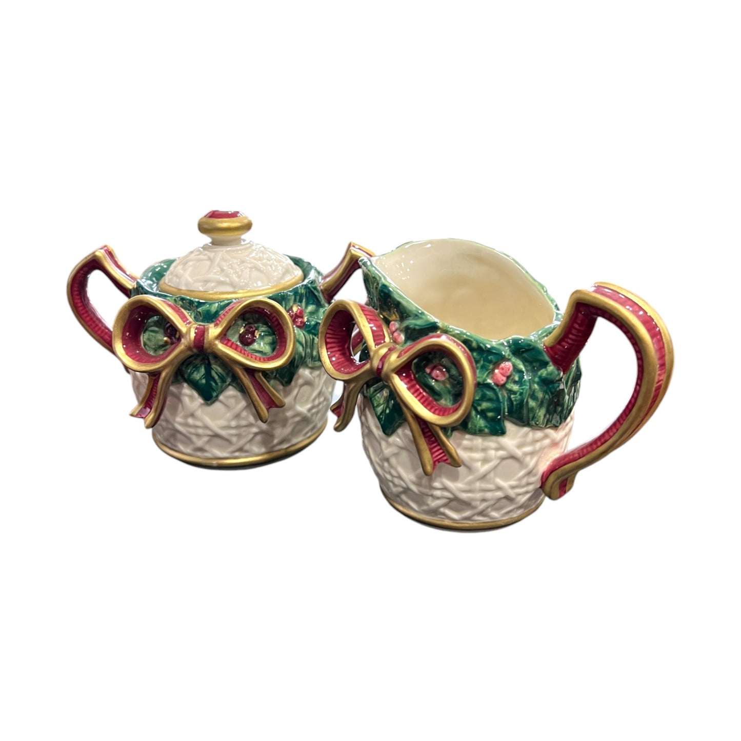 Fitz & Floyd - Christmas - Bow And Holly Cream & Sugar - 4.5"