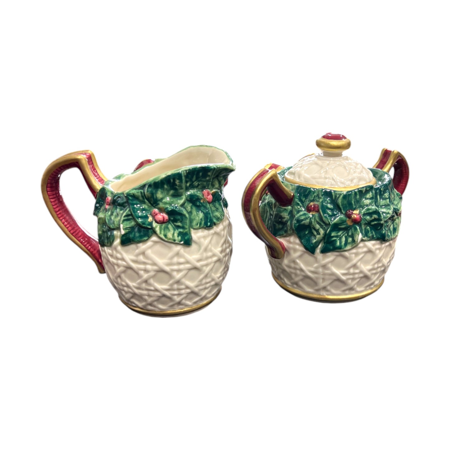 Fitz & Floyd - Christmas - Bow And Holly Cream & Sugar - 4.5"