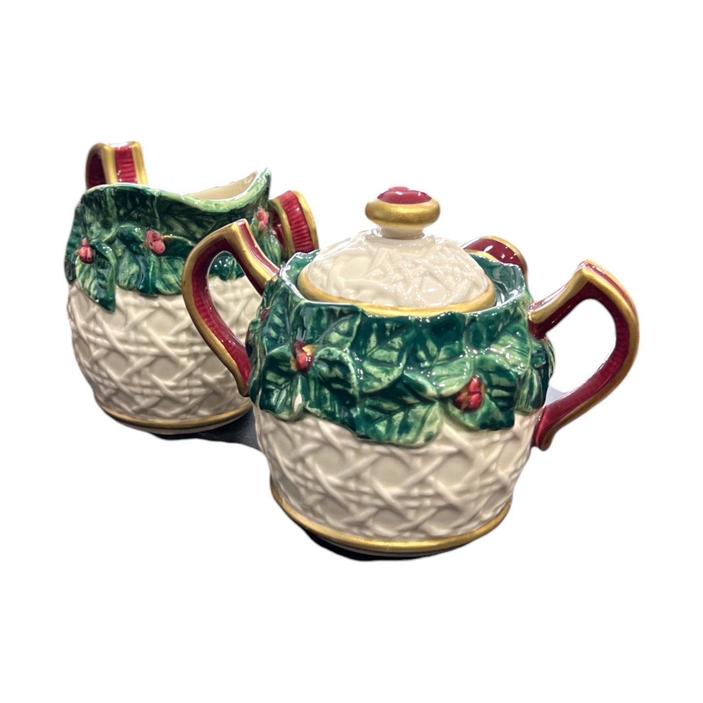Fitz & Floyd - Christmas - Bow And Holly Cream & Sugar - 4.5"
