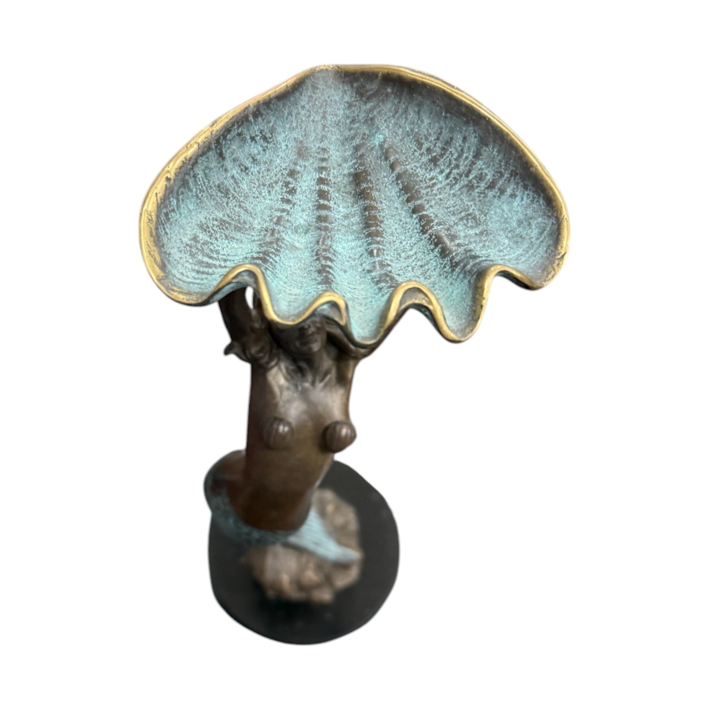 SPI - Bronze Mermaid With Tray Sculpture - Marble Base - 16"