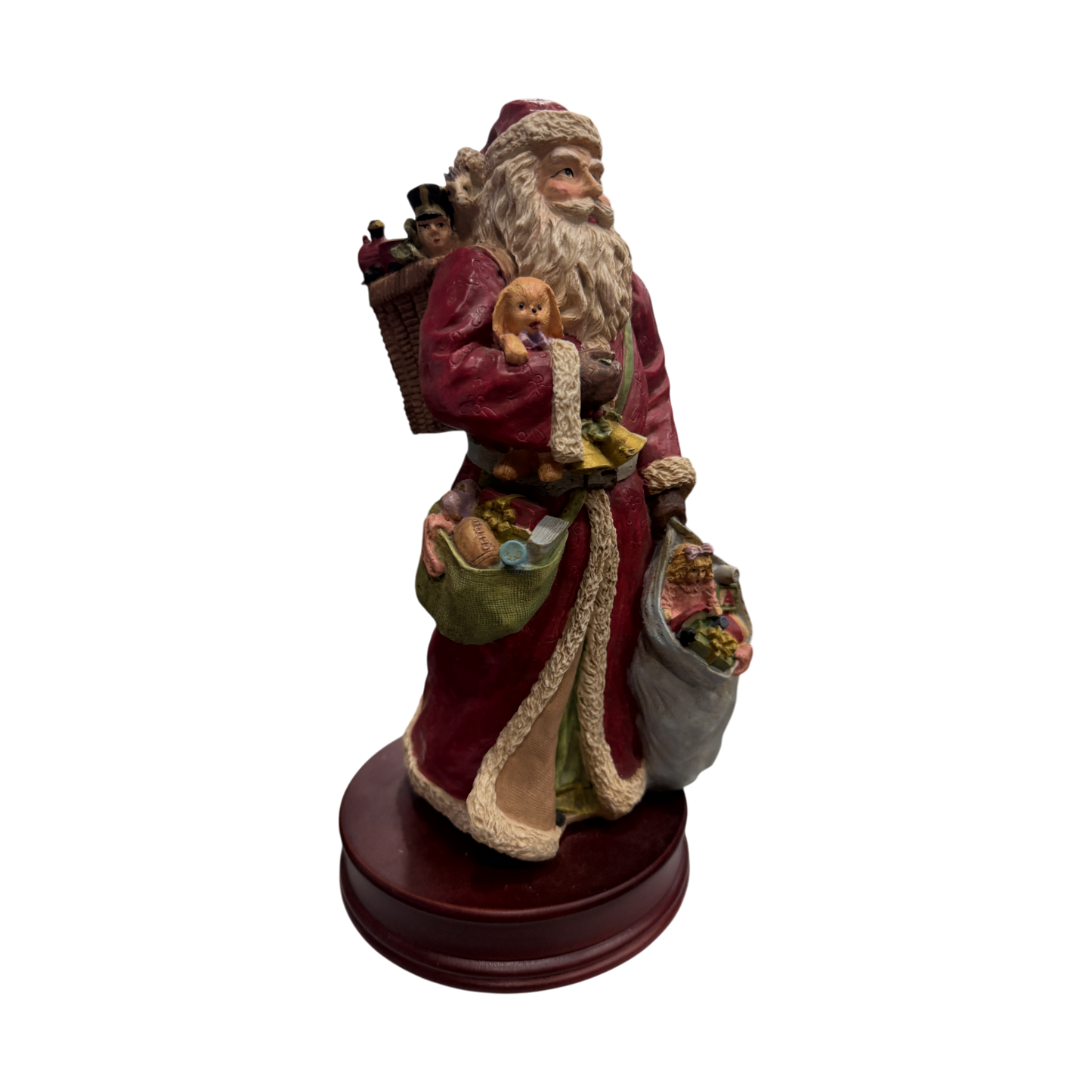 JC Penny’s - Red Coat Santas With Wood Base • Music Box - 12"