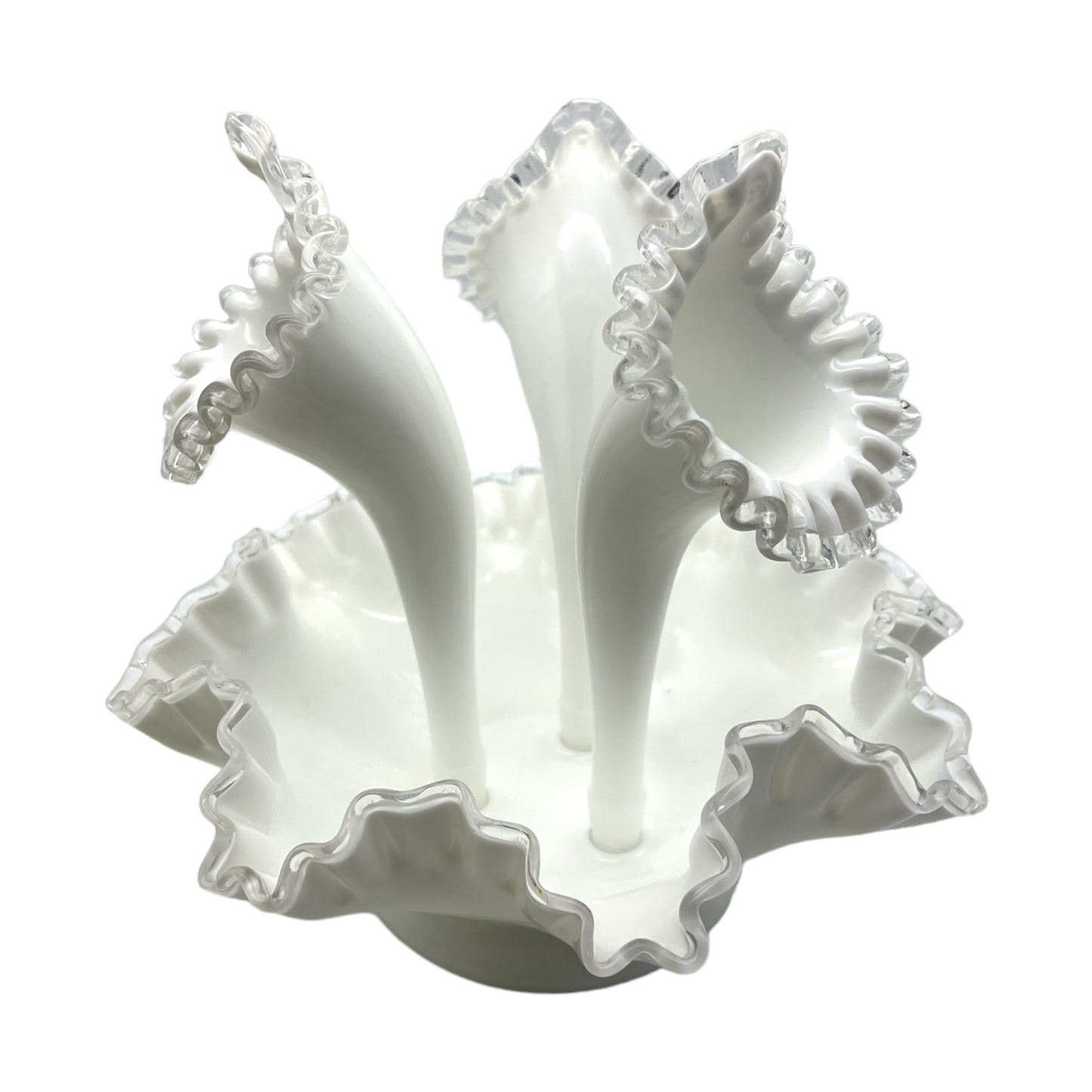 Fenton Art Glass - Cased Milk Glass "Silver Crest" Epergne - Vintage - 11"