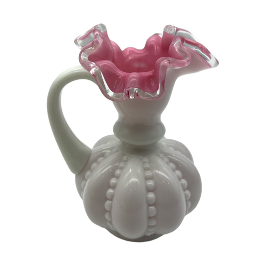 Fenton Art Glass - Dusty Rose Beaded Melon Pitcher Ruffled Edge - Vintage - 6.5"