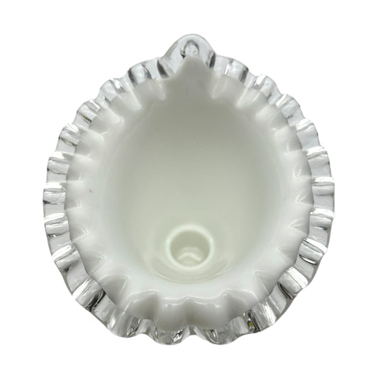 Fenton Art Glass - Silver Crest Crimped Rim Cornucopia Vase - Vintage - 6.5"