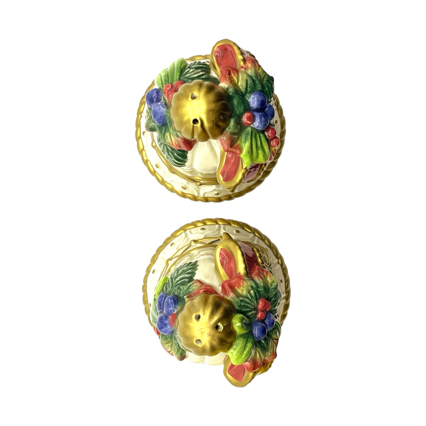 Fitz & Floyd - Christmas Bell Bow Fruit Salt & Pepper Shaker - 4"