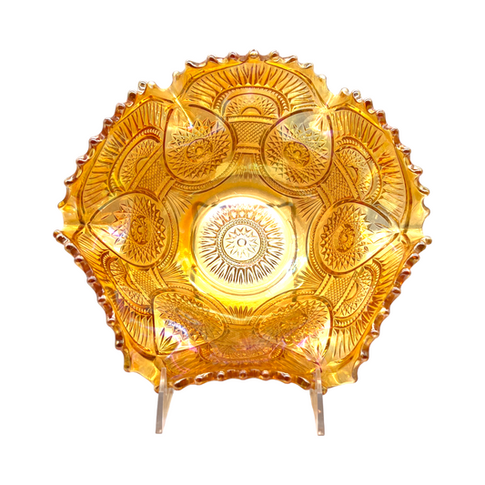 Imperial Glass - Marigold Carnival Bowl With Ruffled Edge - Twins Pattern - 8"