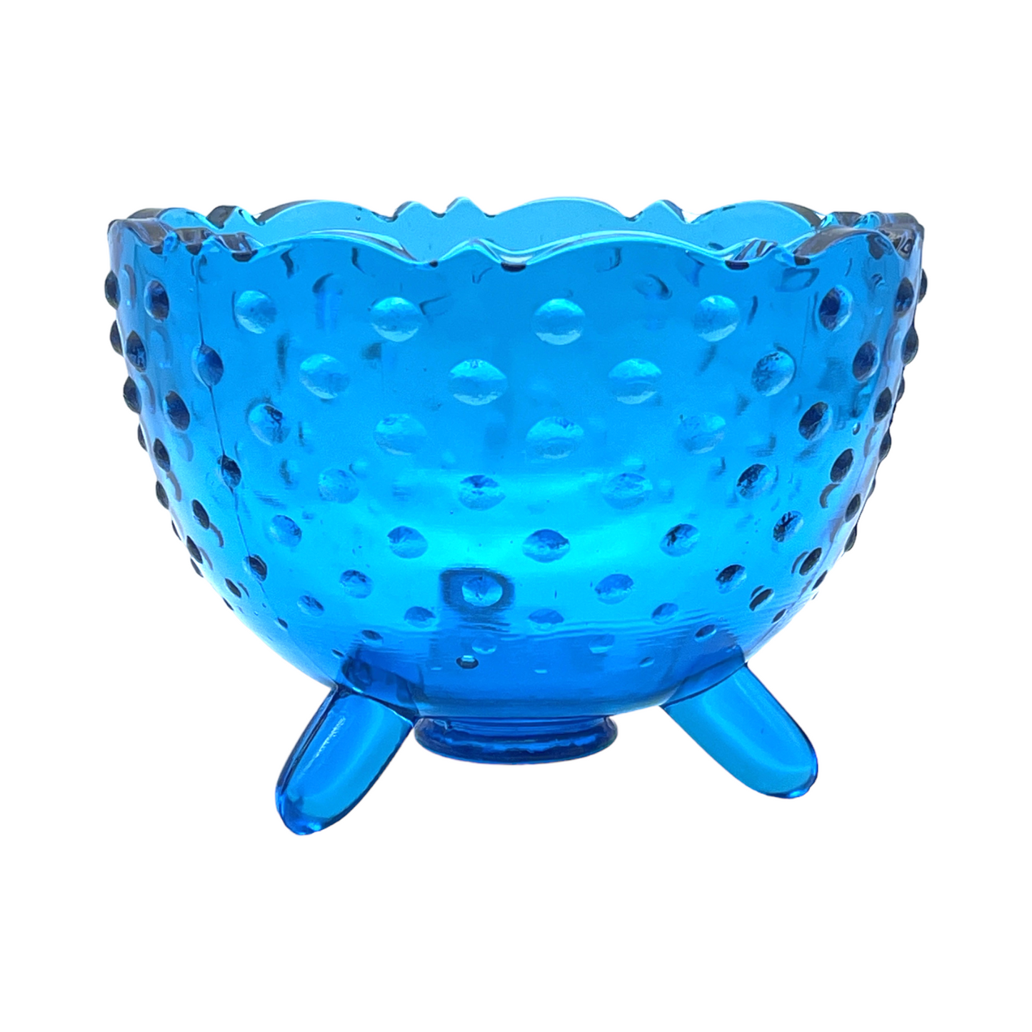 Fenton Art Glass - Blue Hobnail Three Footed Rose Bowl - Vintage - 3.5"