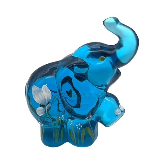 Fenton Art Glass - Elephant Turquoise  - Hand Painted & Signed