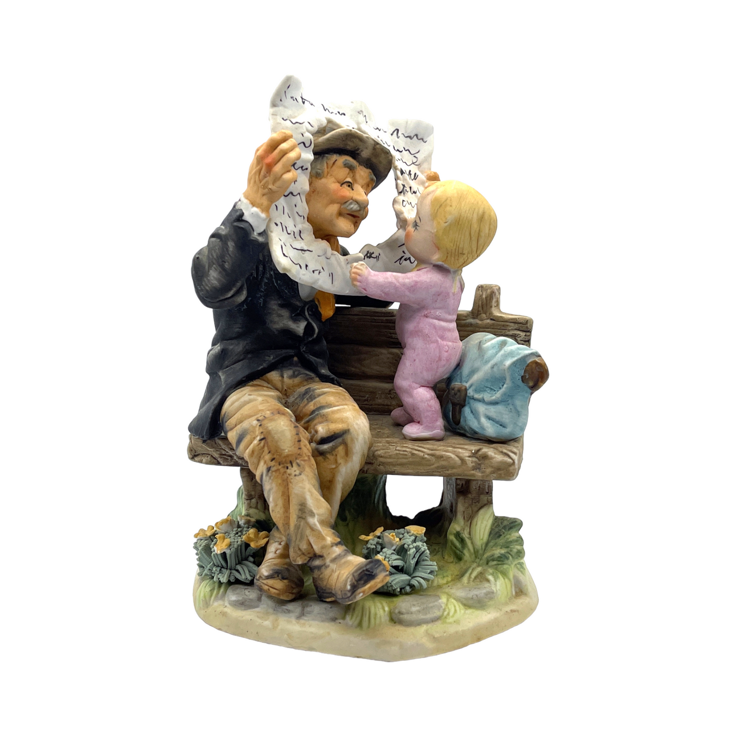 Lefton Grandpa & Granddaughter On Park Bench - Vintage