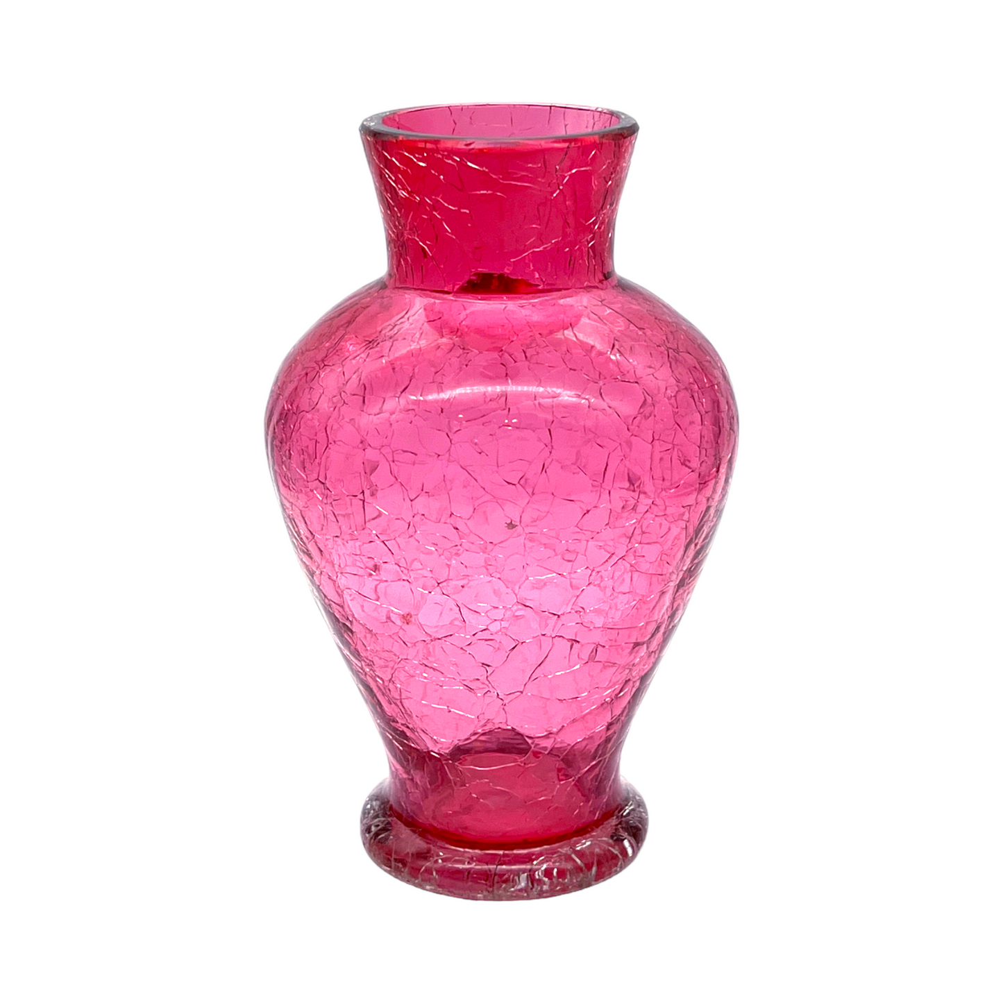 Cranberry Crackle Elegance - Vintage Art Glass Vase - 6.25"