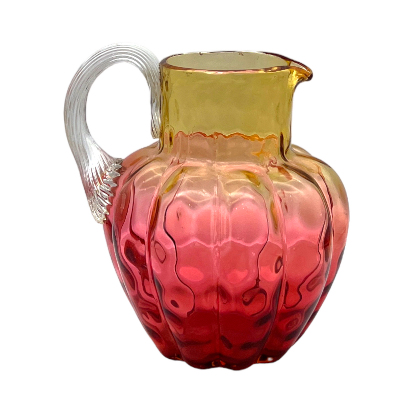 Reverse Amberina - Melon Ribbed Spot Optic Pitcher - Vintage - 5"