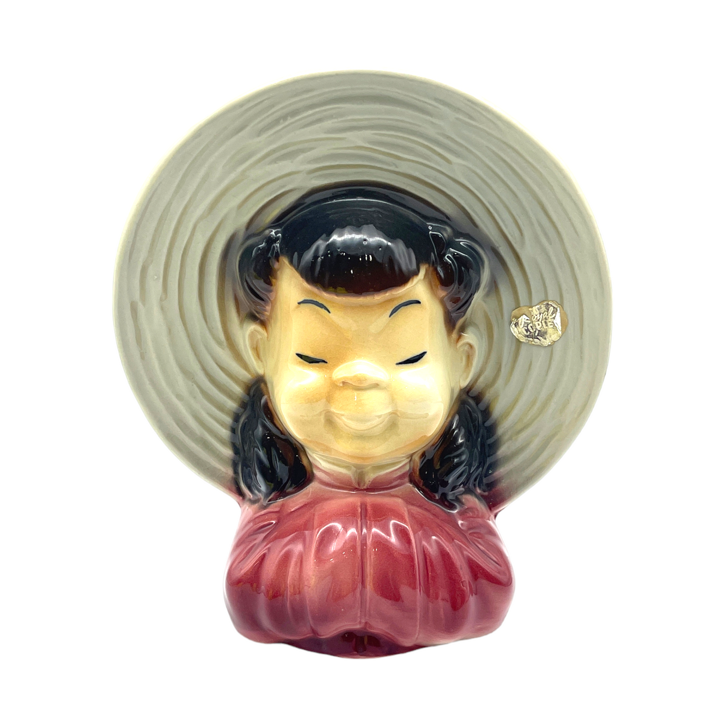 Royal Copley - Chinese Boy Or Girl Wall Pocket Planter - Vintage - 7.5"