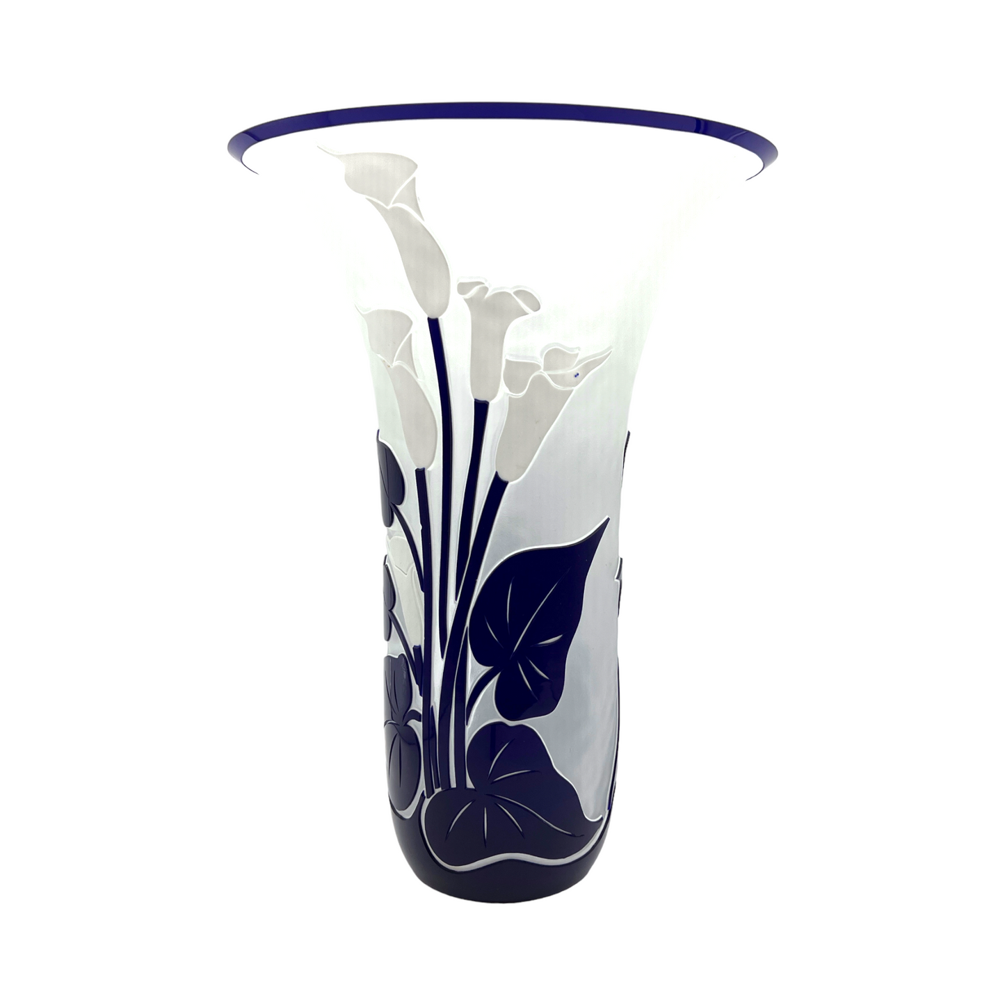 Designers Guild - Vase With Cobalt Blue Raised Flowers - Vintage - 11.5"